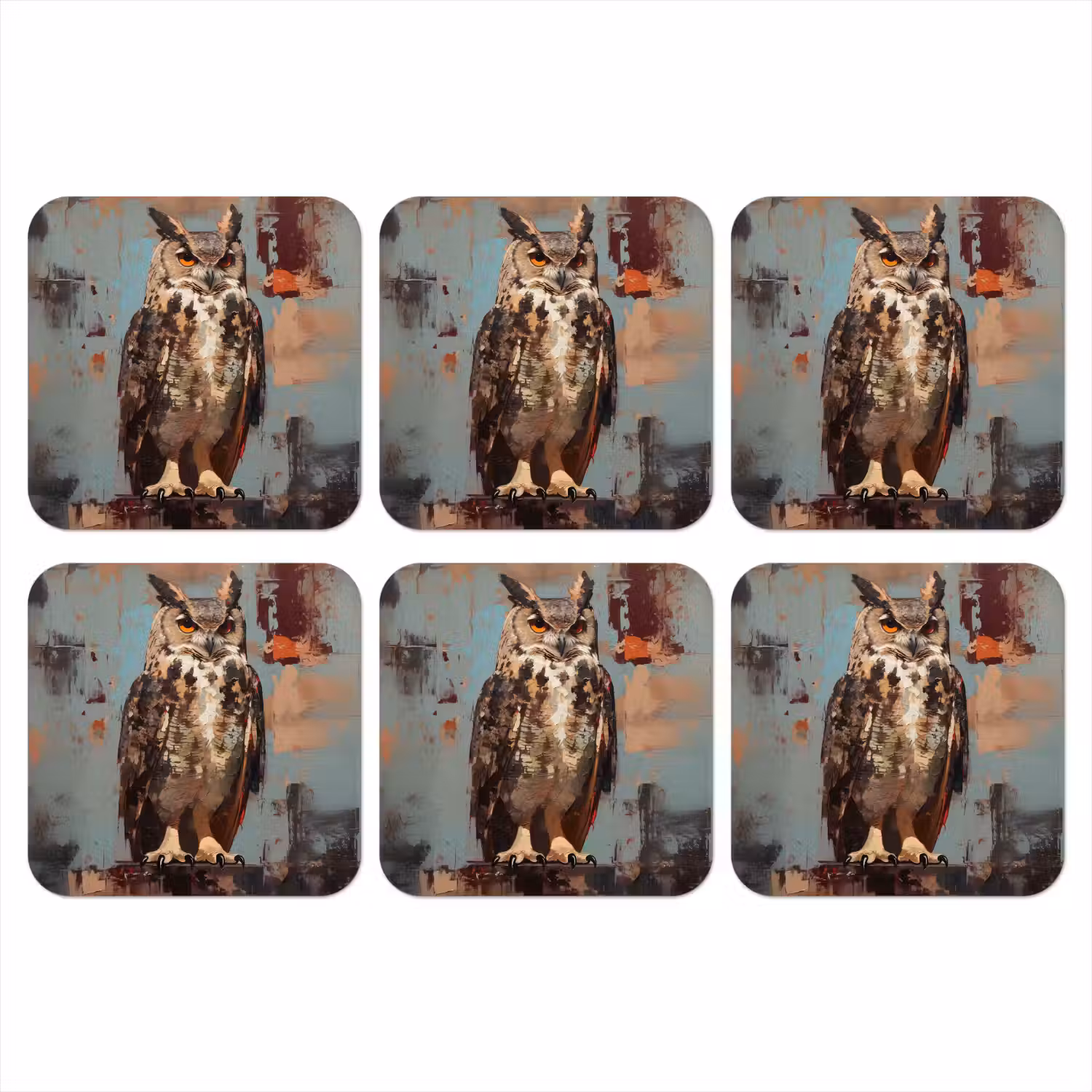 Geschilderd - Abstract - Uil - Bruin onderzetter kurk middel -3d