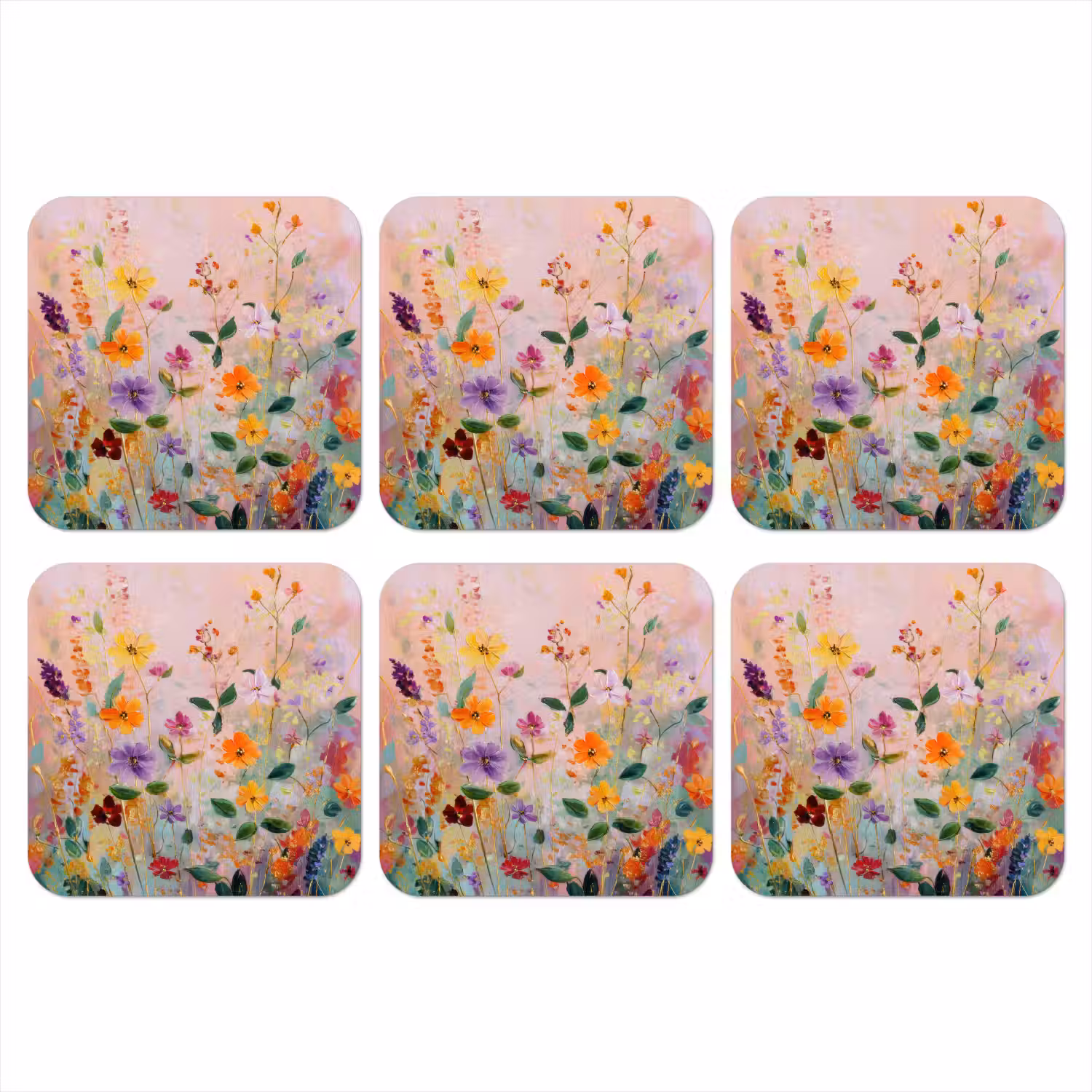 Schilderij - Bloemen - Abstract - Kleurrijk onderzetter kurk middel -3d