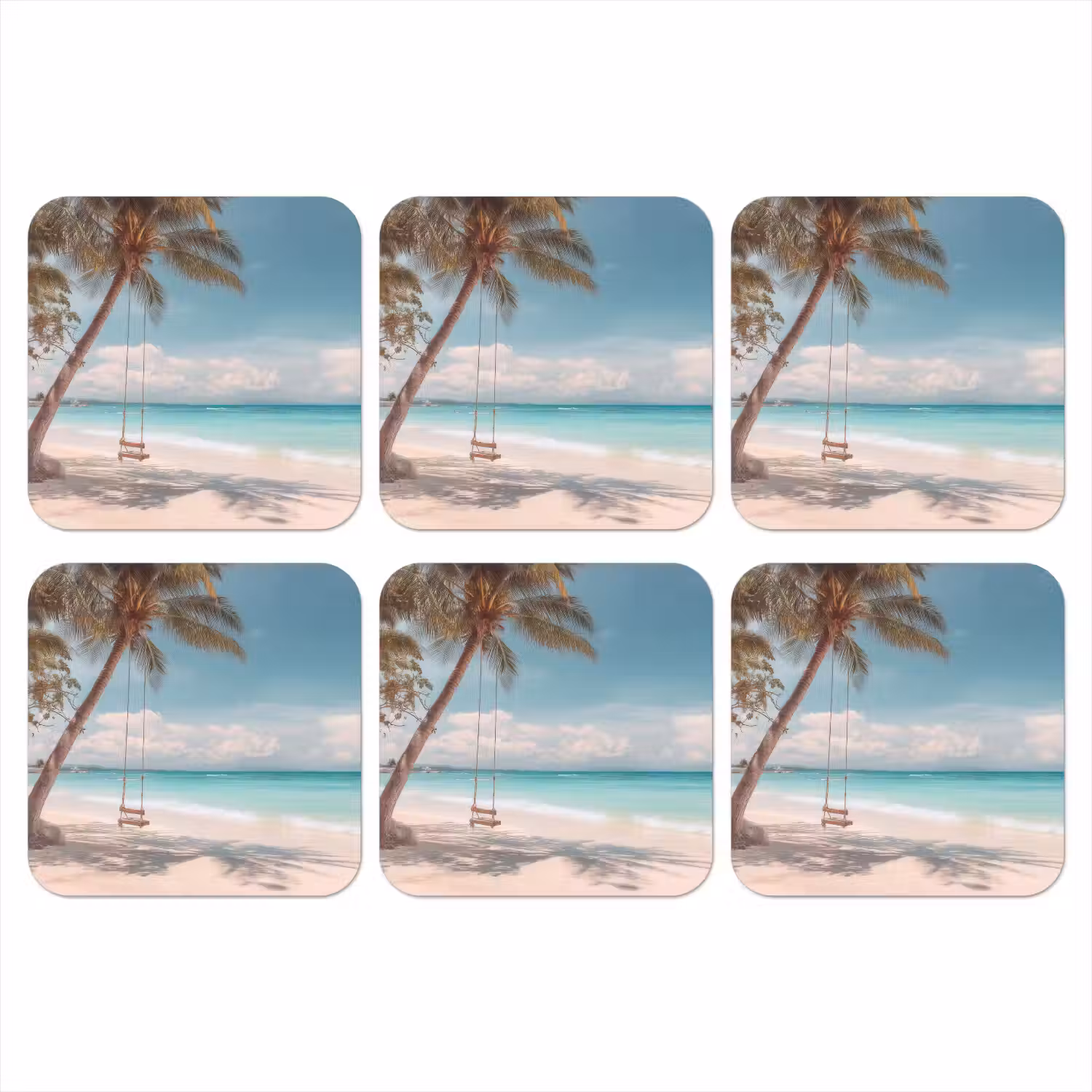 Palmboom - Schommel - Strand - Lucht onderzetter kurk middel -3d