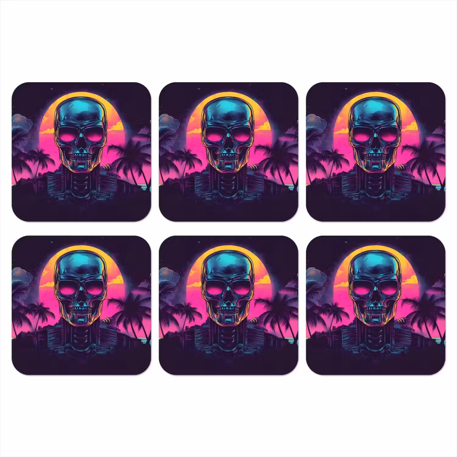 Palmbomen - Hoofd - Metallic - Zonsondergang onderzetter kurk middel -3d