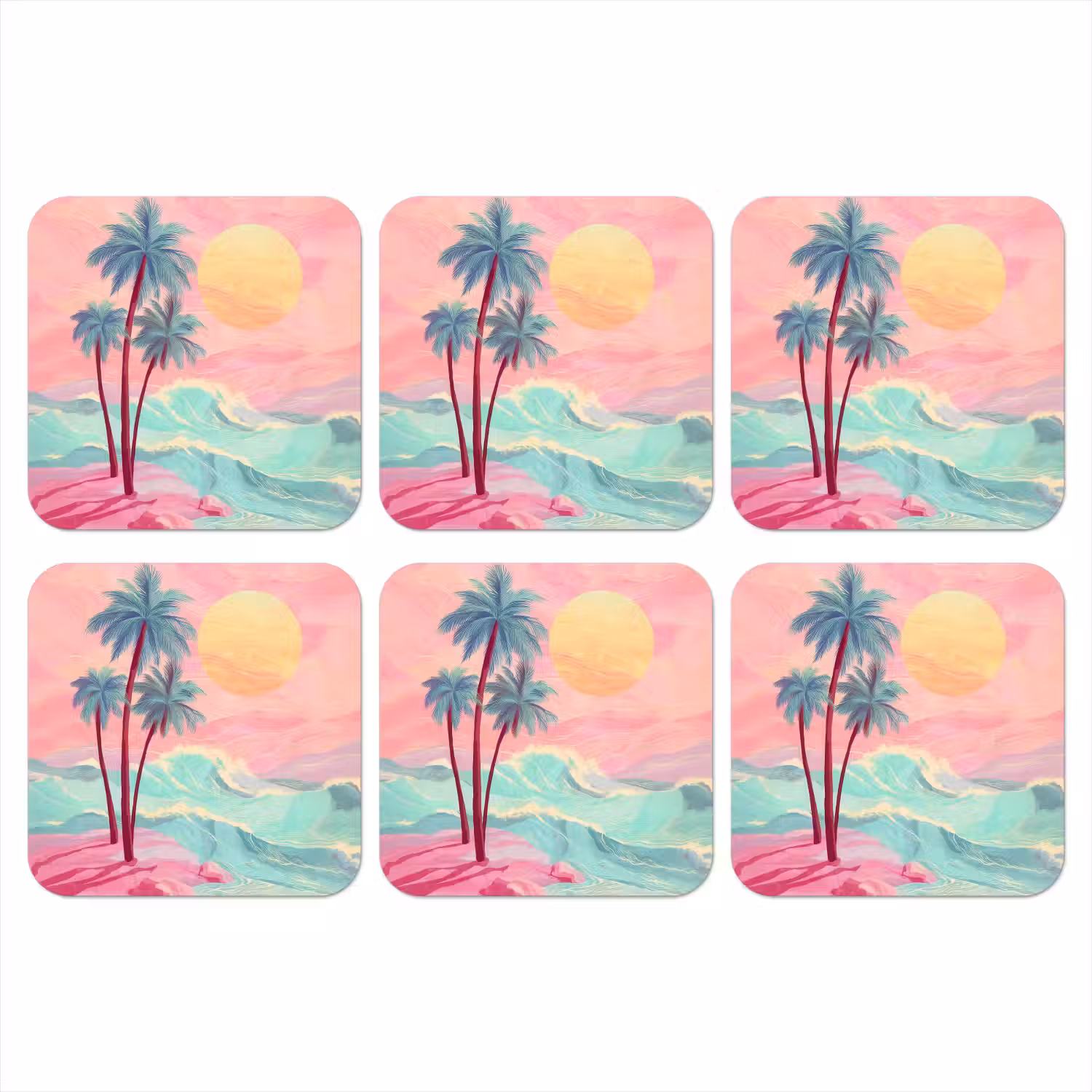 Palmbomen - Golven - Zee onderzetter kurk middel -3d