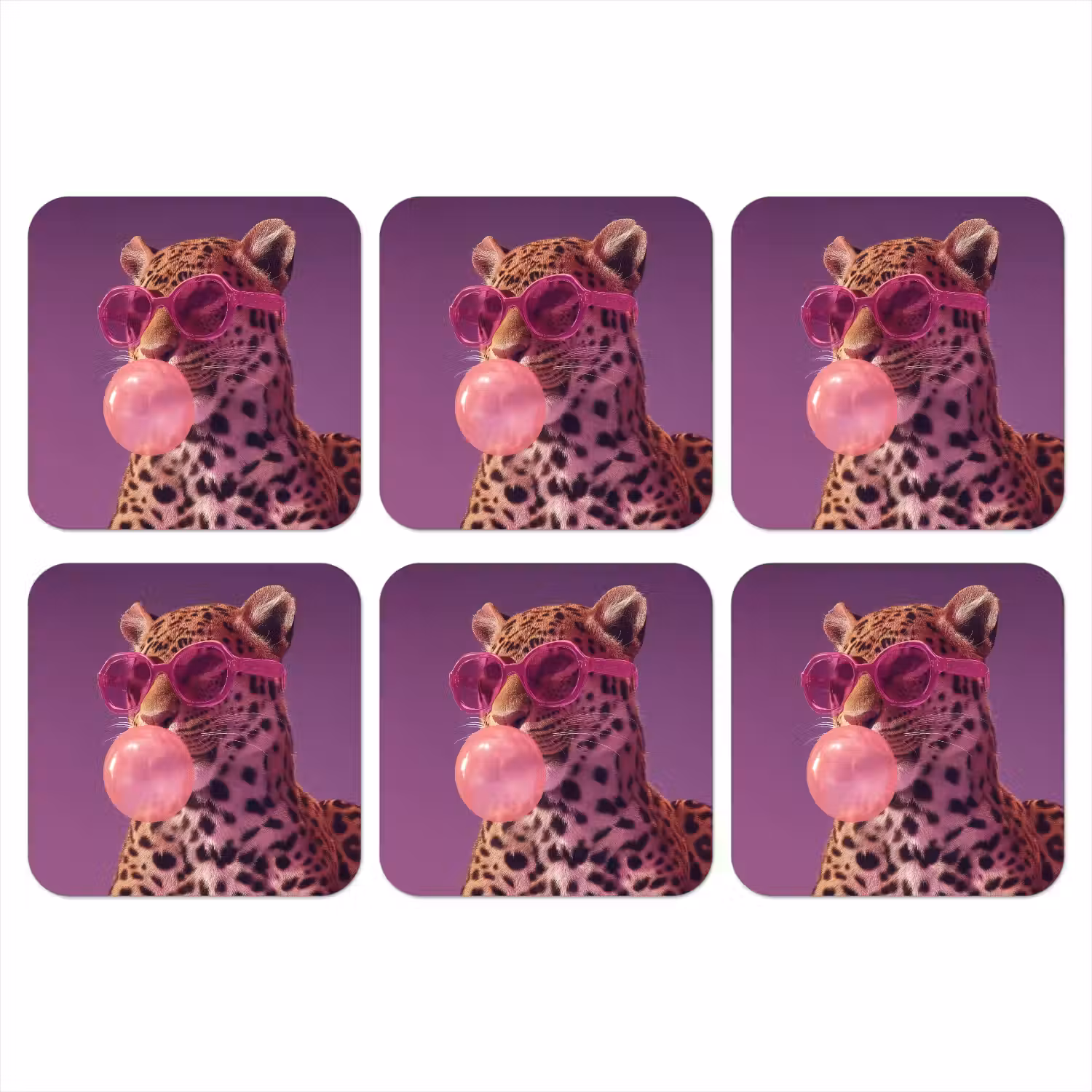 Panter - Zonnebril - Kauwgombel - Roze onderzetter kurk middel -3d