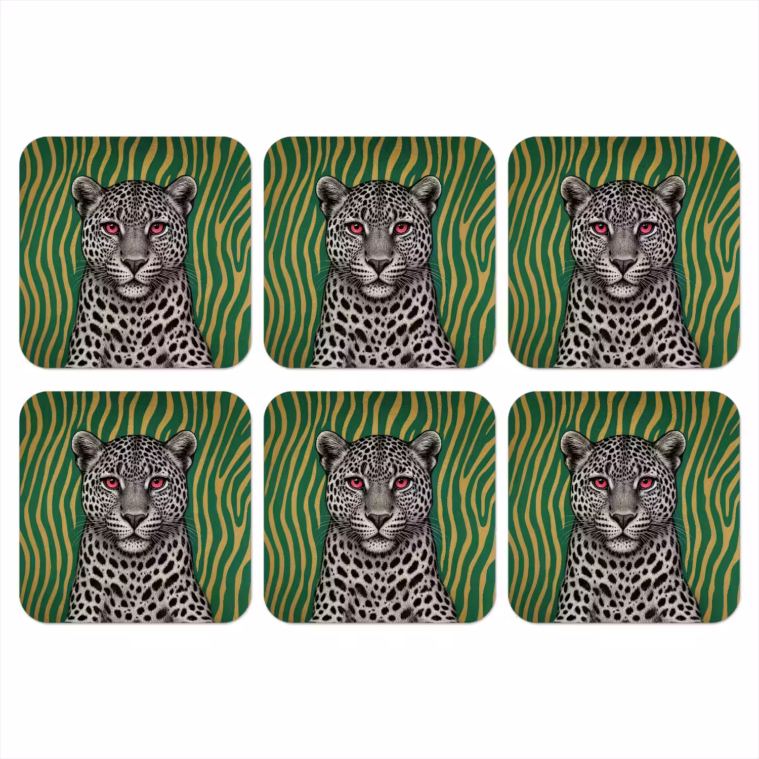 Panter - Zebrapatroon - Groen onderzetter kurk middel -3d