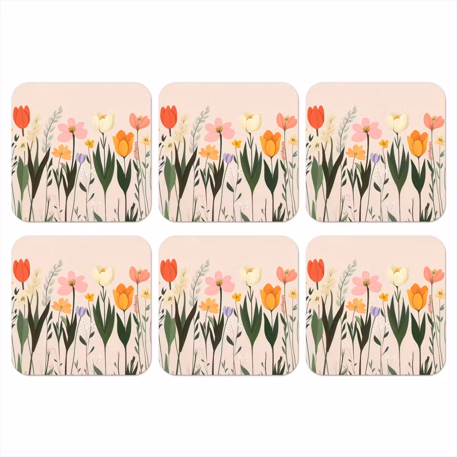 Pasteltinten - Bloemen - Illustratie onderzetter kurk middel -3d