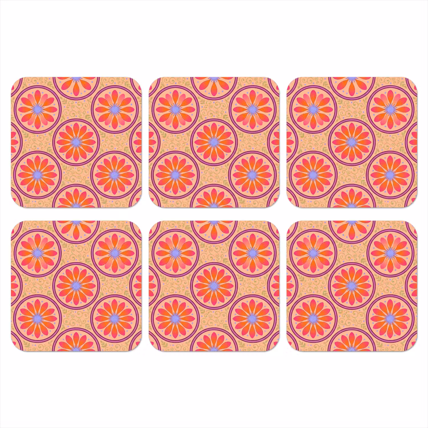 Patroon - Bloemen - Decoratief - Kleurrijk - Modern onderzetter kurk middel -3d