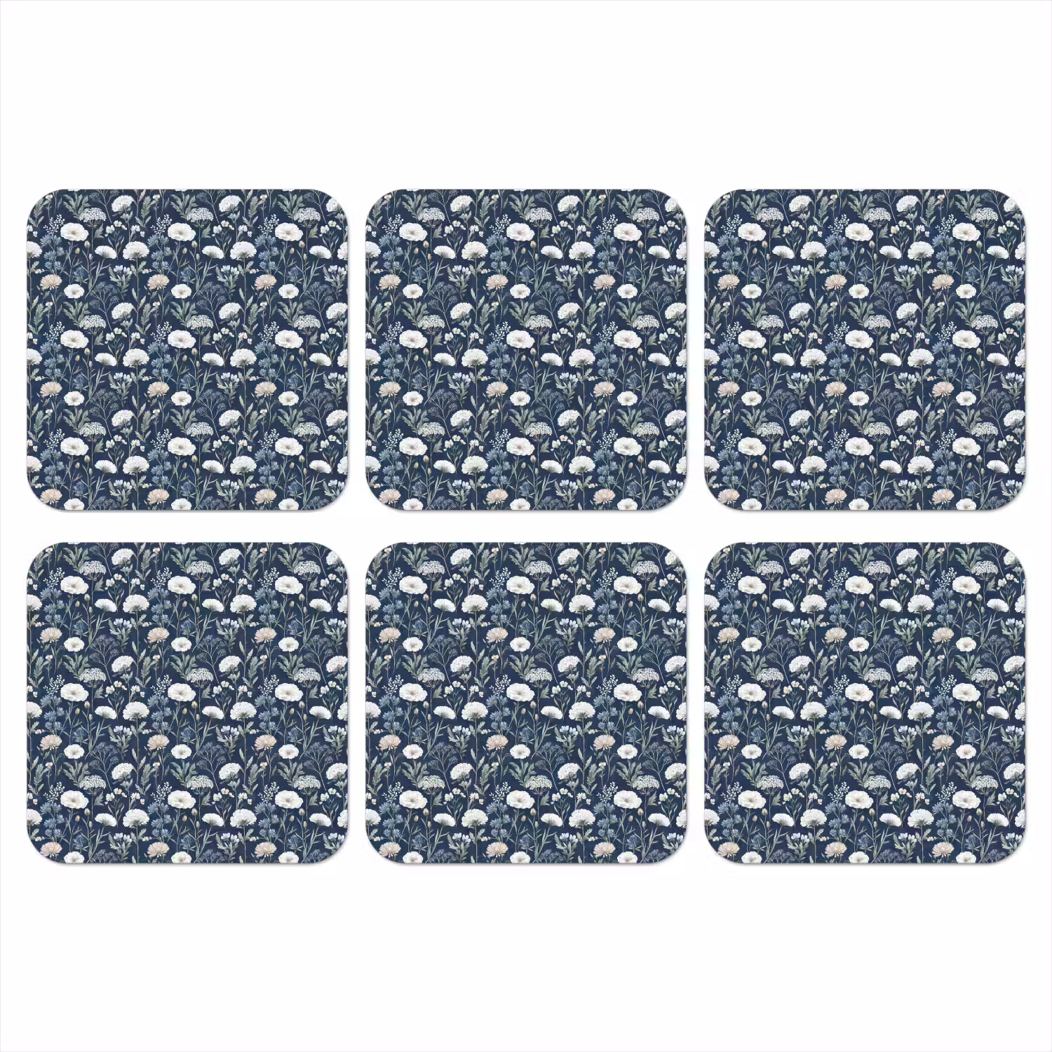 Patroon - Bloemen - Wit - Blauw onderzetter kurk middel 366 -3d