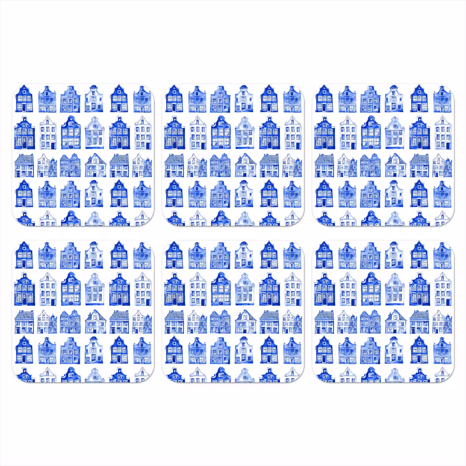 Patroon - Huizen - Blauw onderzetter kurk middel 366 -3d