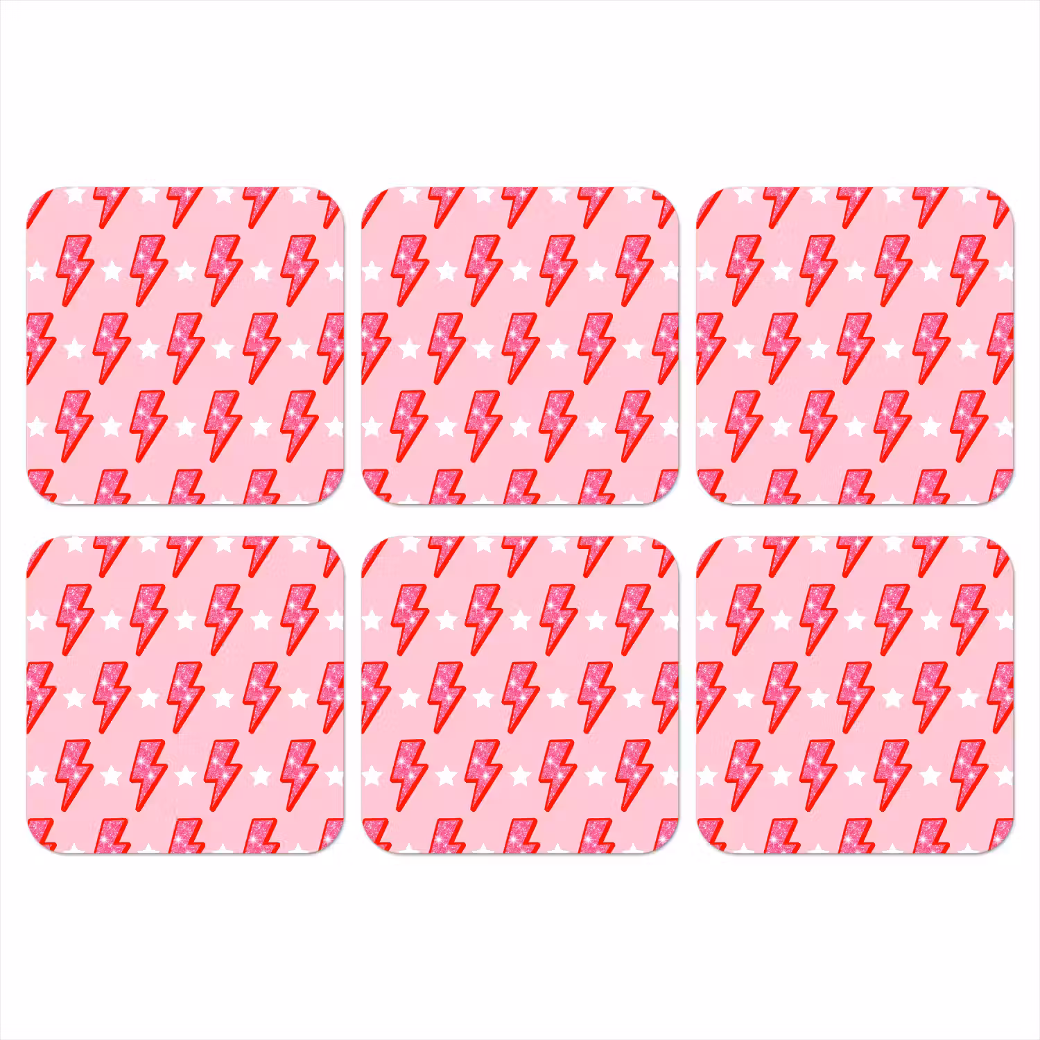 Patroon - Bliksem - Ster - Glitter - Roze onderzetter kurk middel -3d