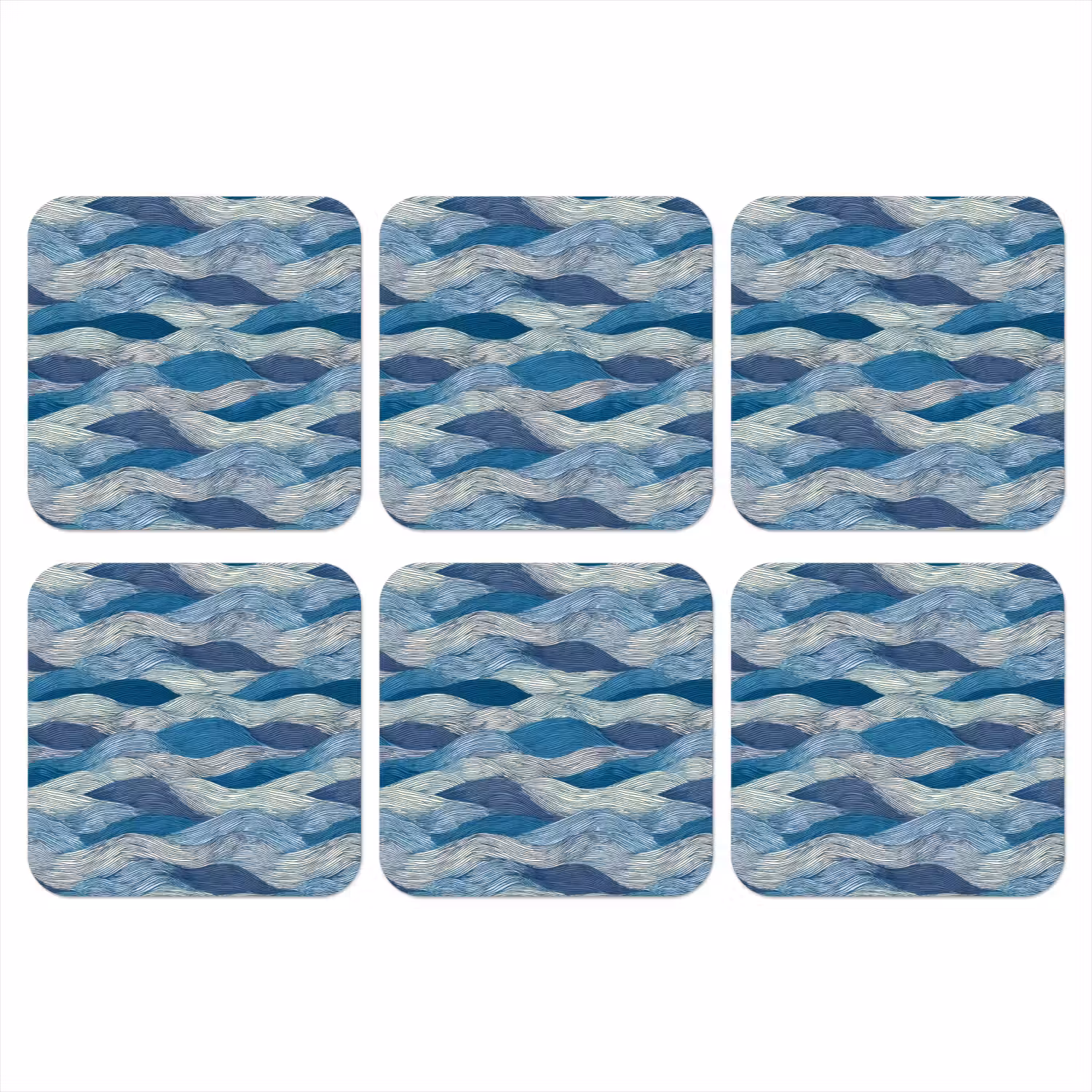 Getekend - Blauw - Wit - Golvend - Streepjes onderzetter kurk middel 366 -3d