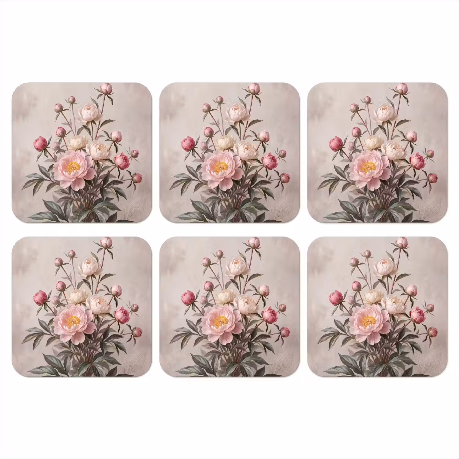 Pioenrozen - Boeket - Roze onderzetter kurk middel -3d