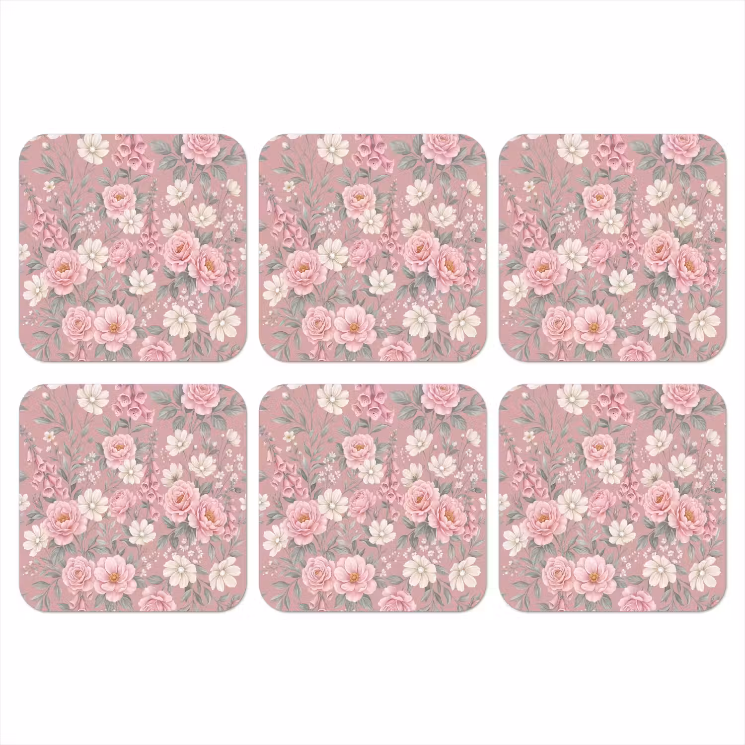 Pioenrozen - Vingerhoedskruid - Pink onderzetter kurk middel -3d