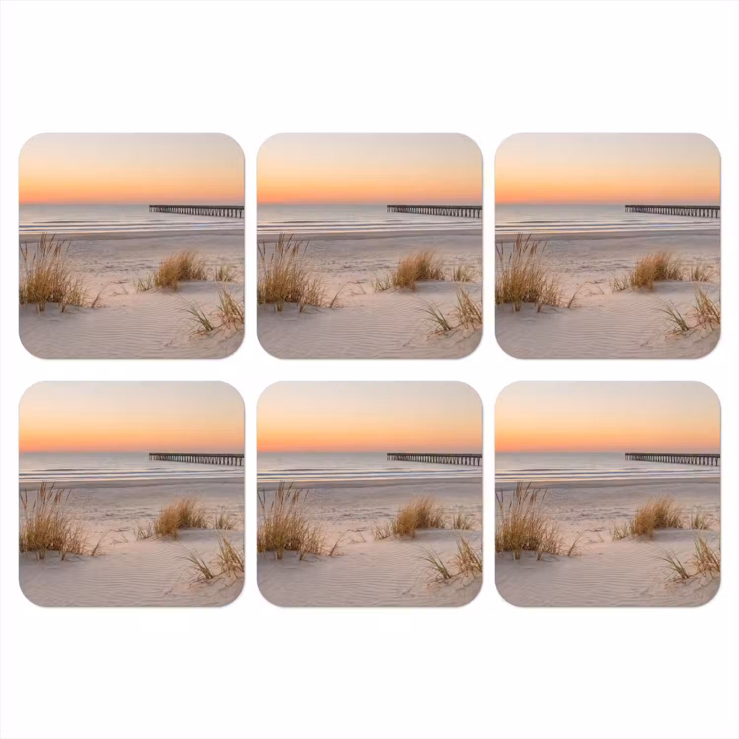 Pier - Zonsondergang - Strand onderzetter kurk middel -3d