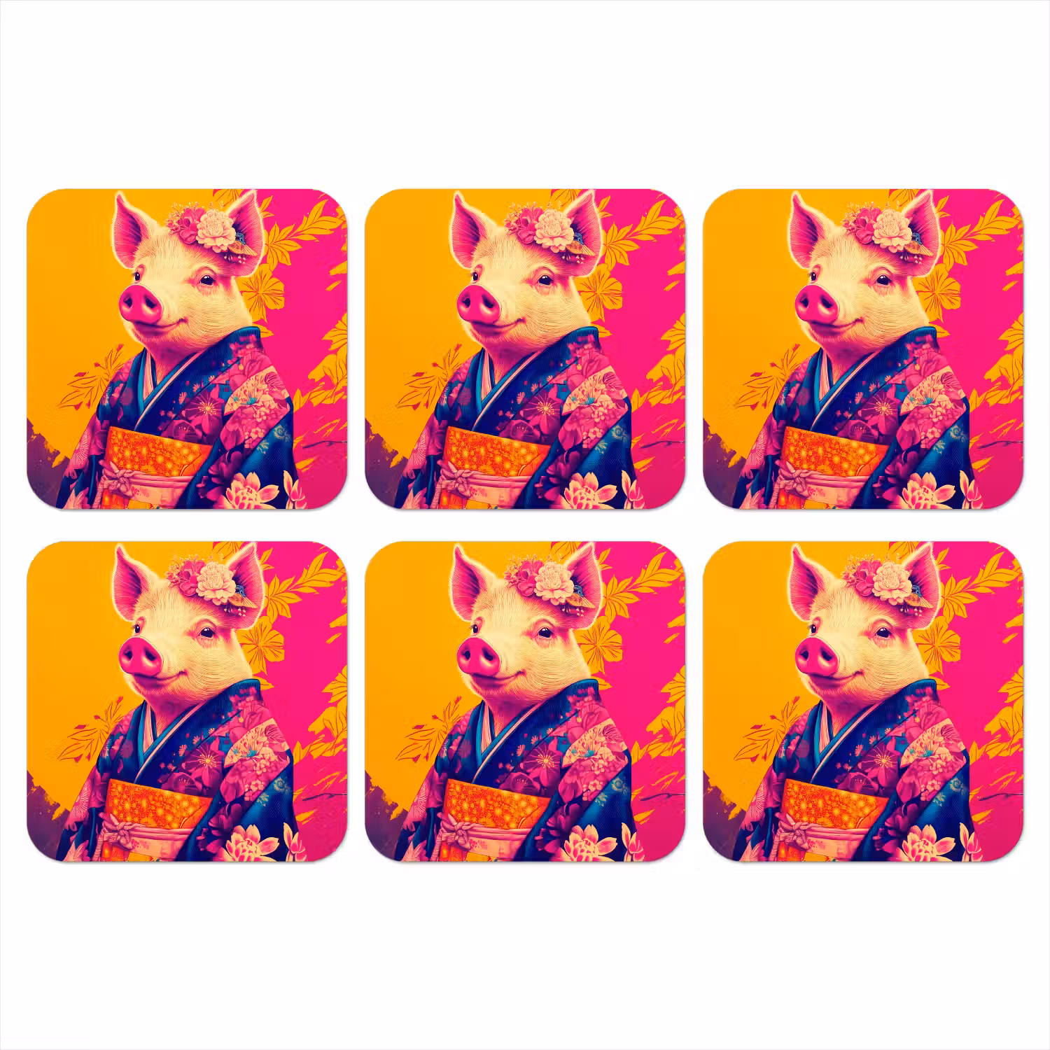 Varken - Bloemkroon - Kimono - Abstract onderzetter kurk middel -3d