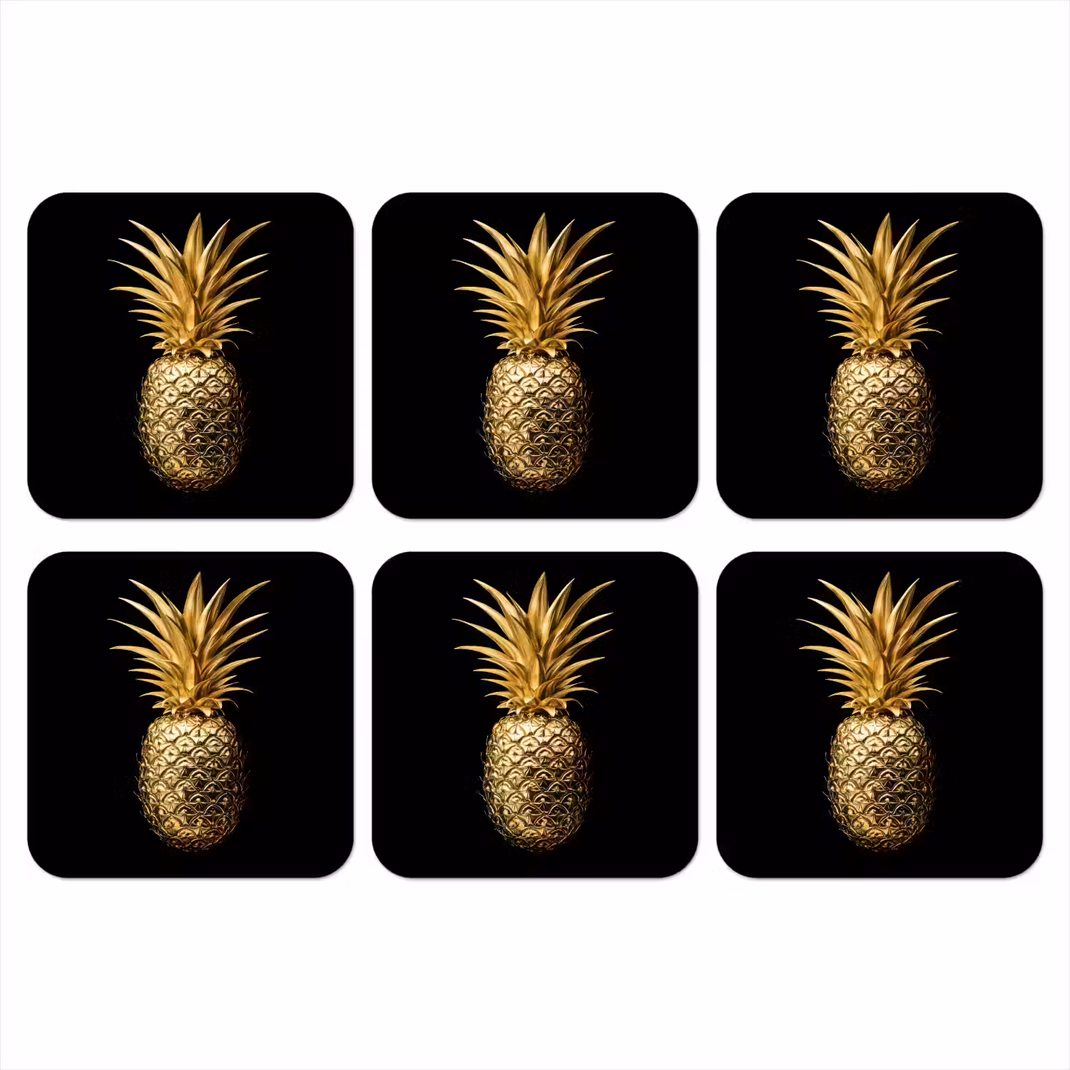 Ananas - Zwart - Goud - Luxe onderzetter kurk middel -3d