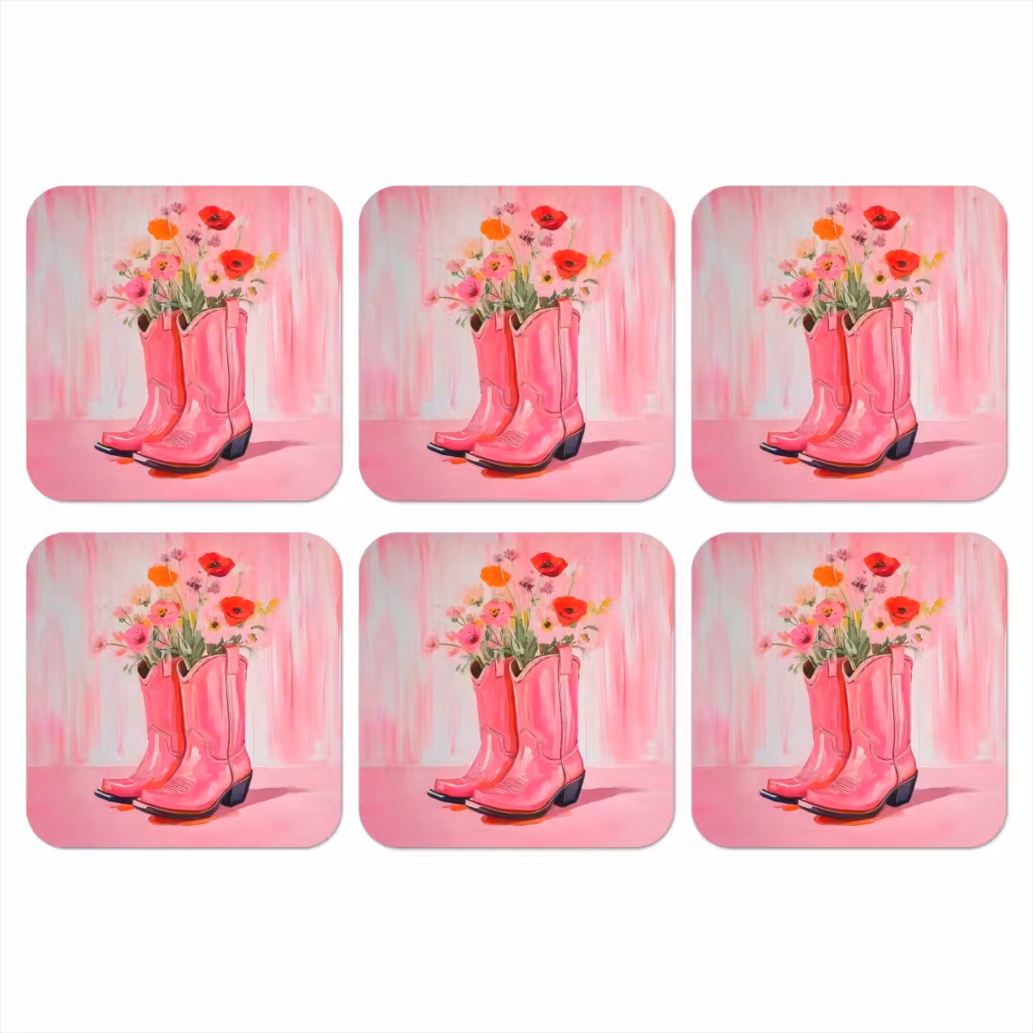 Roze - Bloemen - Cowboy onderzetter kurk middel -3d