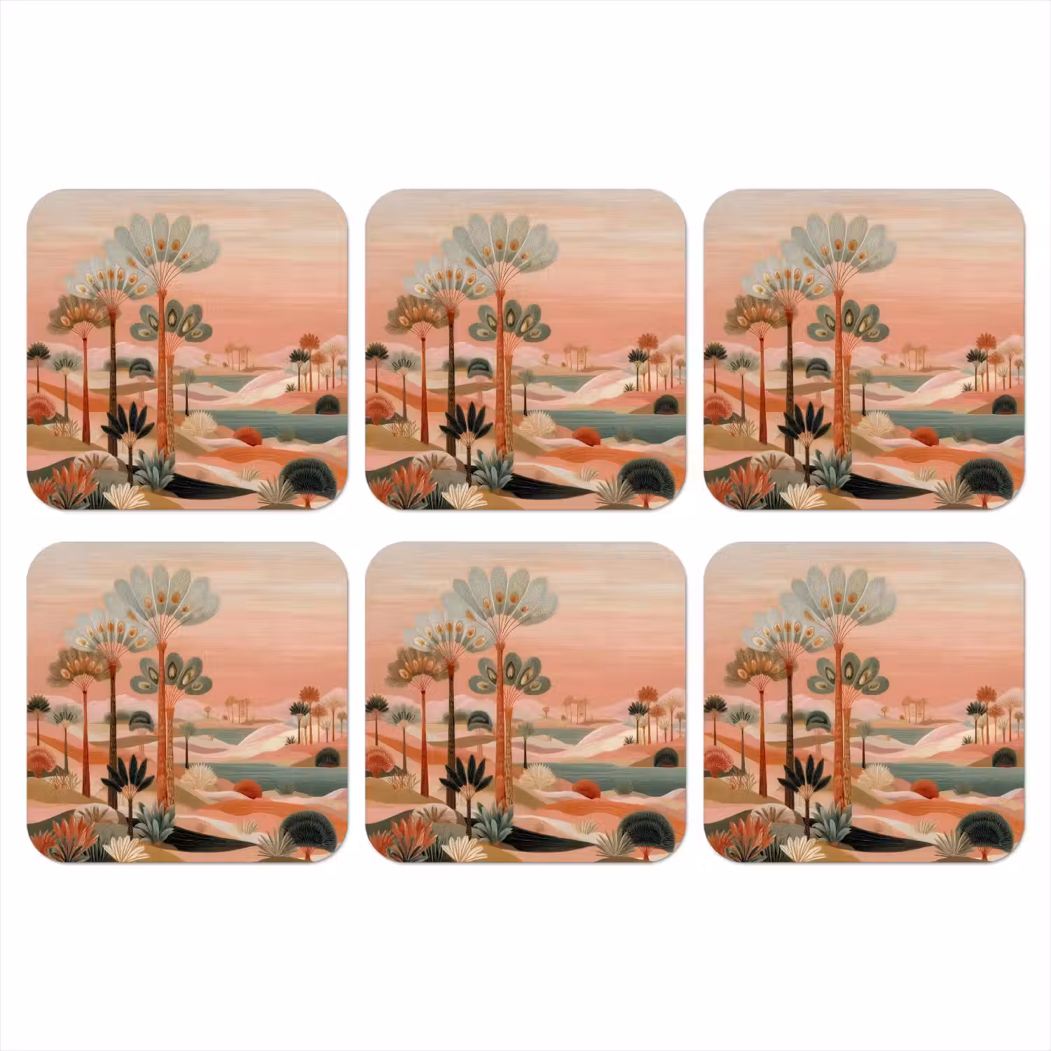 Roze landschap - Palmen - Water onderzetter kurk middel -3d