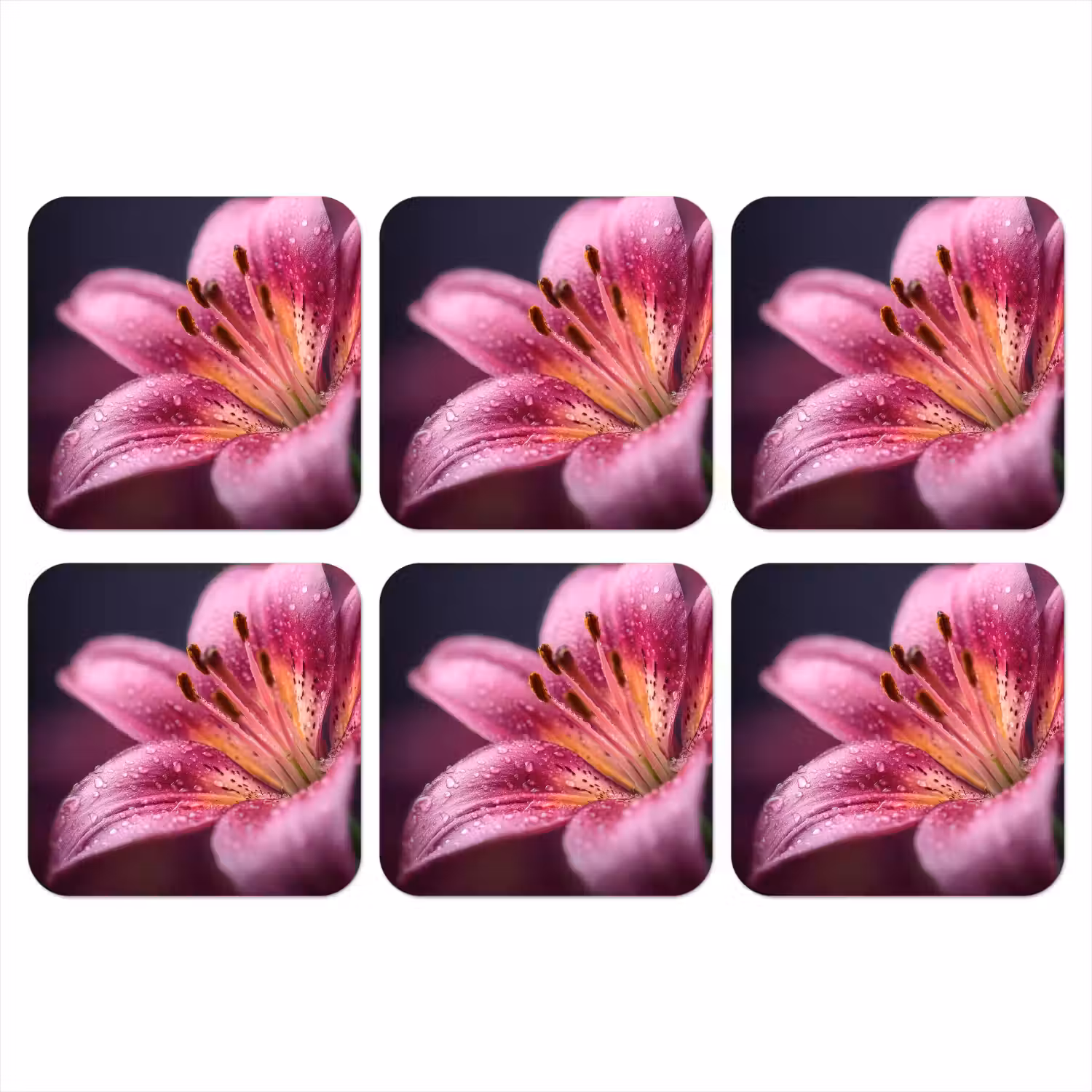 Roze - lelie - Dauwdruppels onderzetter kurk middel -3d