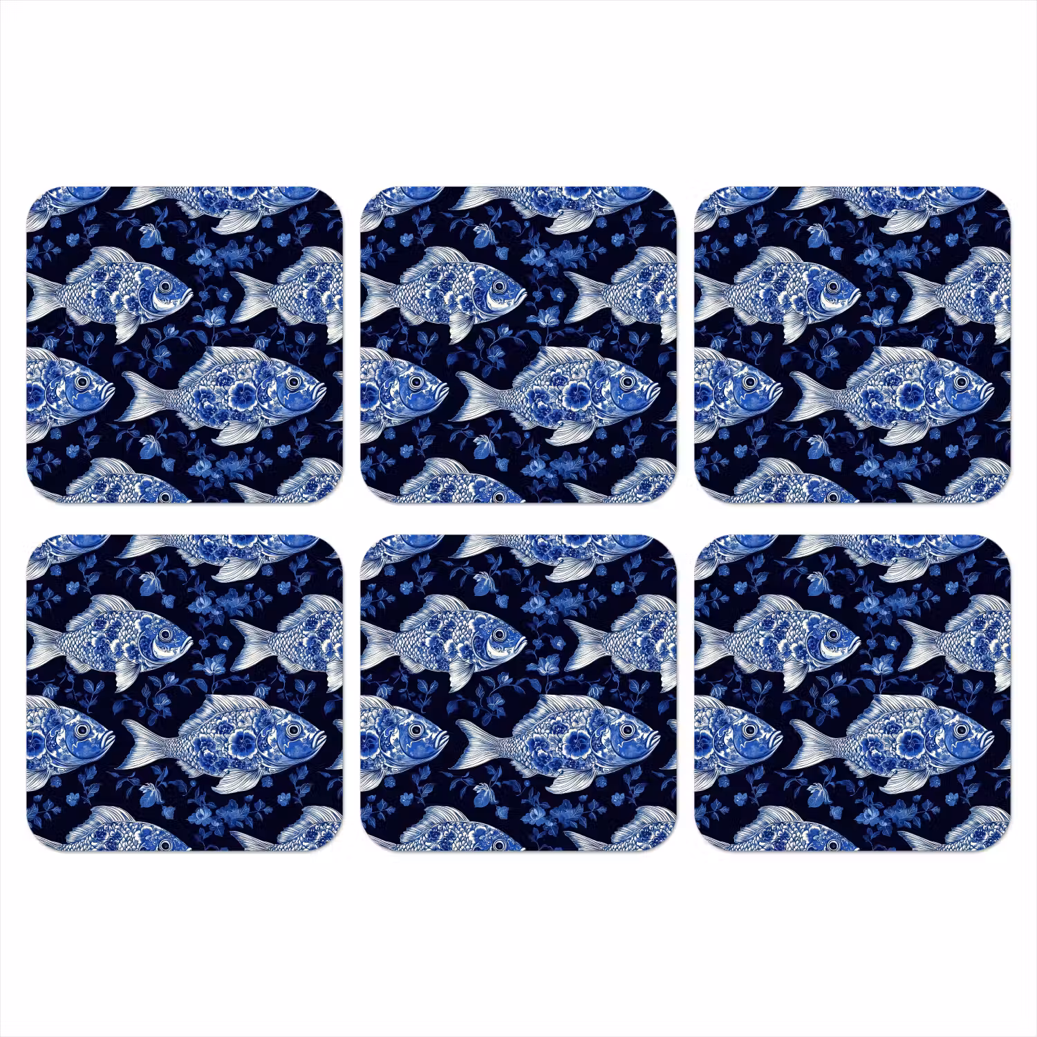 Vissen - Bloemen - Blauw onderzetter kurk middel 366 -3d