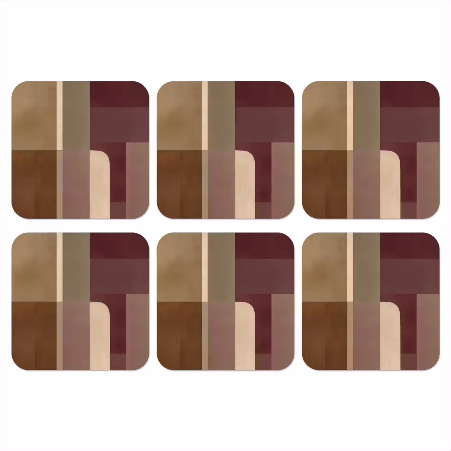 Vlakken - Abstract - Bordeaux - Lijnen onderzetter kurk middel -3d