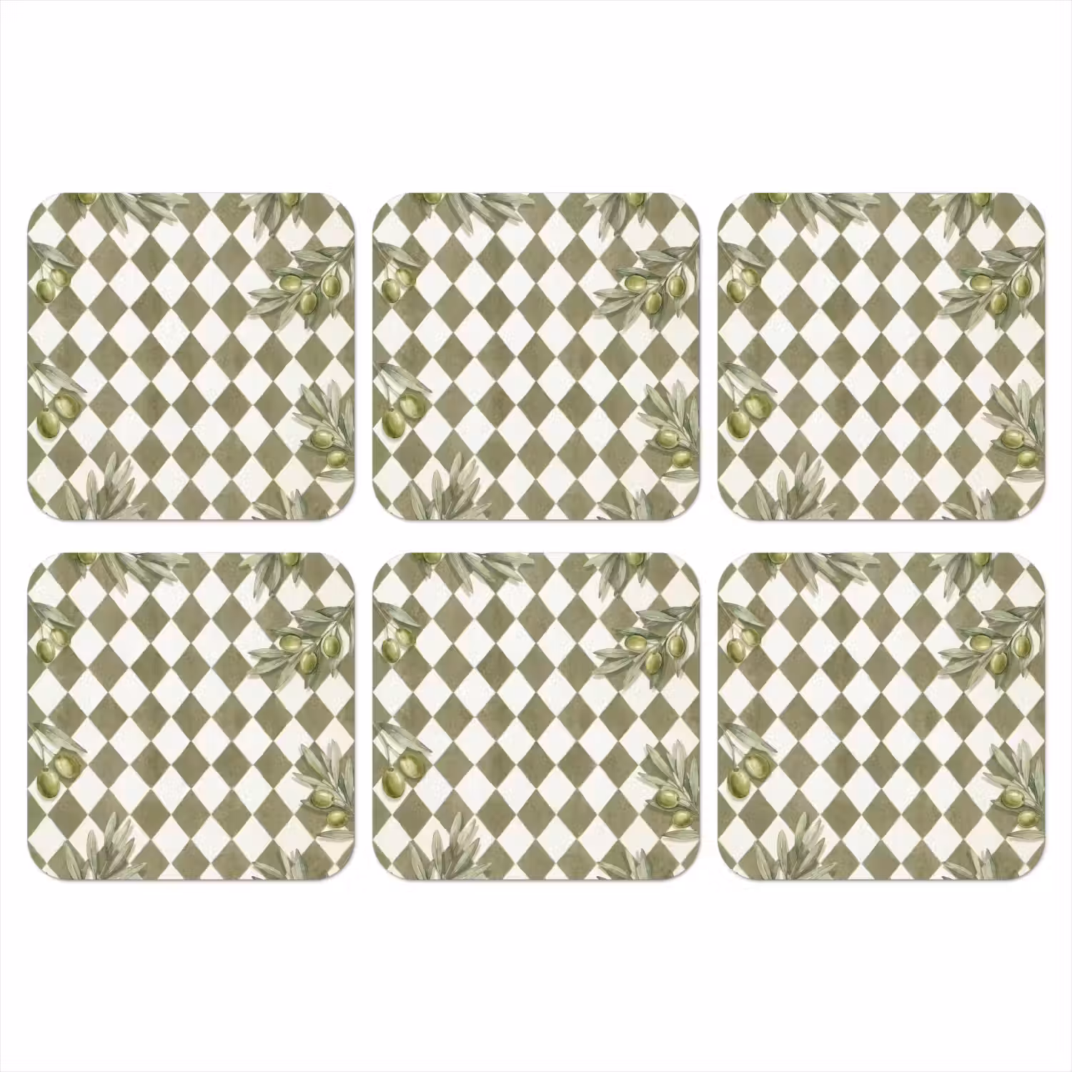 Plant - Olijftakken - Waterverf - Mediterraan - Groen onderzetter kurk middel -3d