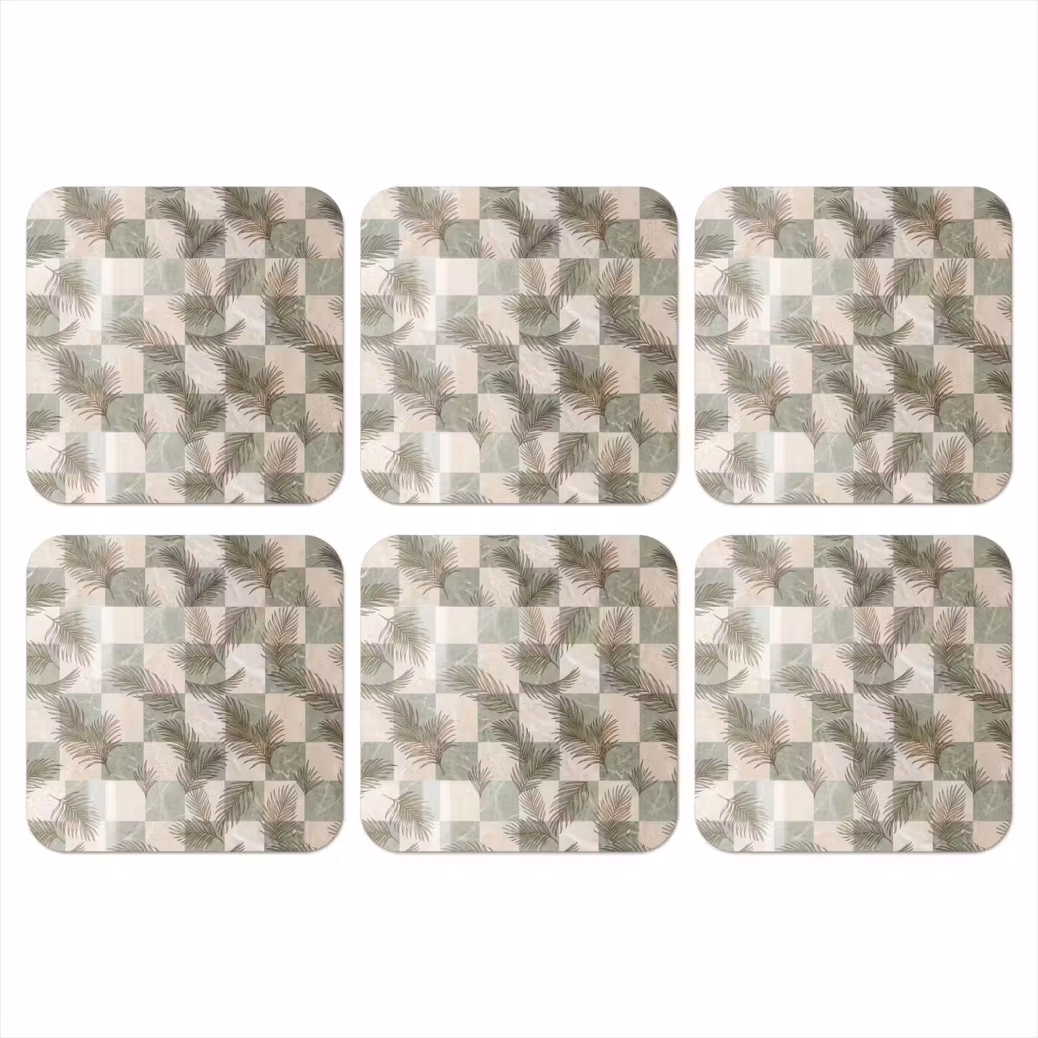 Planten - Bladeren - Marmer - Modern - Groen onderzetter kurk middel -3d