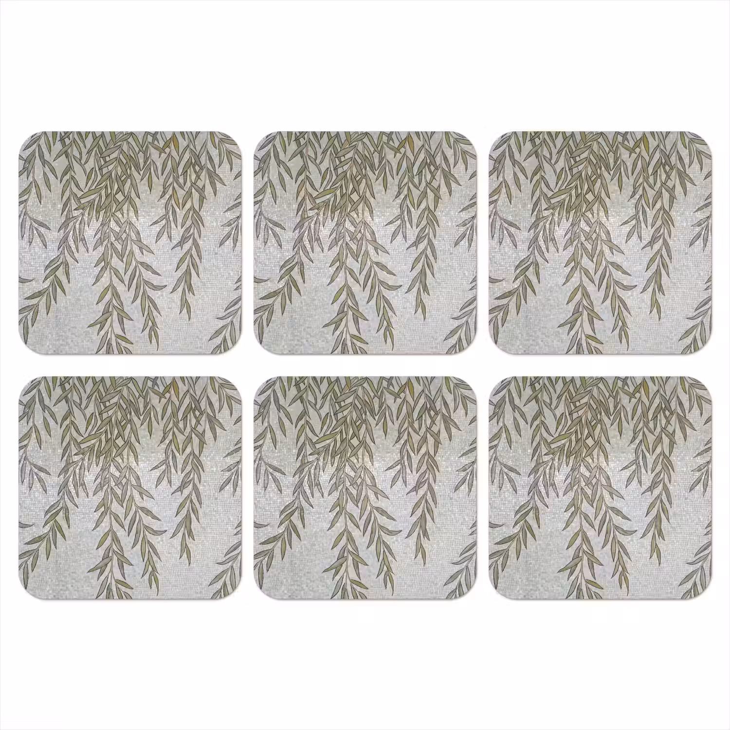 Planten - Mozaïek - Patroon - Groen - Blauw onderzetter kurk middel -3d