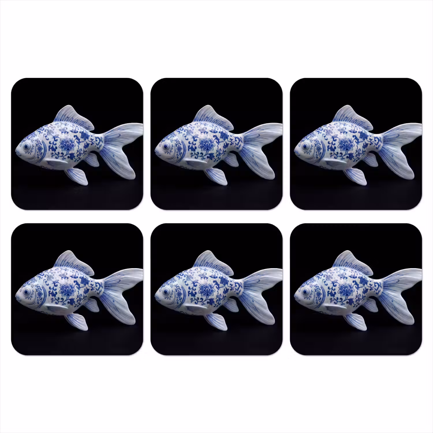 Porselein - Goudvis - Delfts - Blauw onderzetter kurk middel -3d