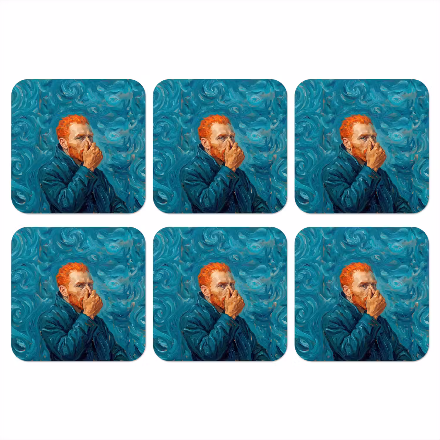 Portret - Klassiek - Blauw onderzetter kurk middel -3d