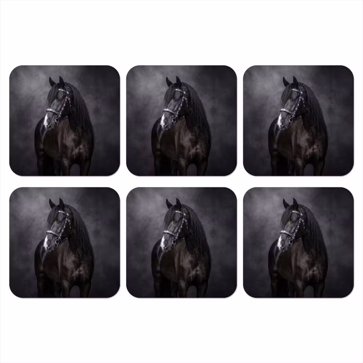 Portret - Paard - Zwart onderzetter kurk middel -3d