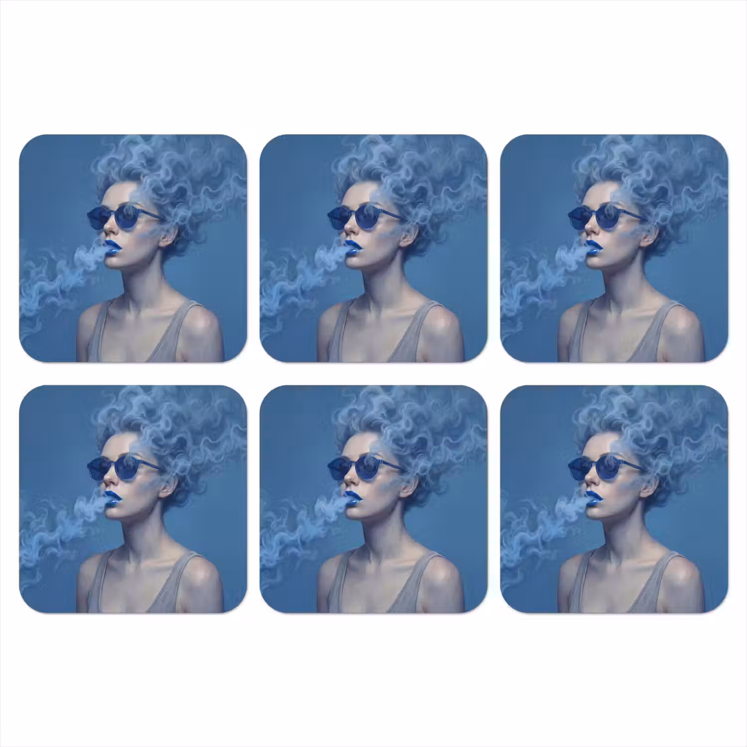 Portret - Zonnebril - Rook - Abstract - Blauw onderzetter kurk middel -3d