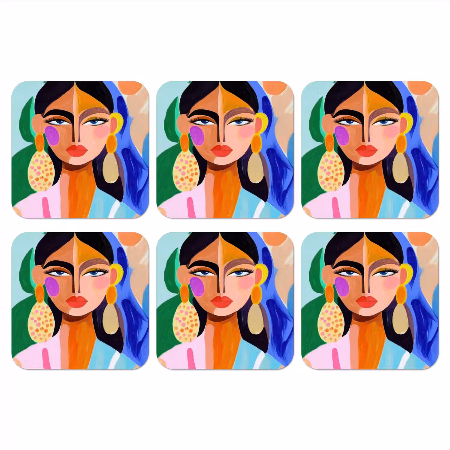 Portret - Vrouw - Modern onderzetter kurk middel -3d