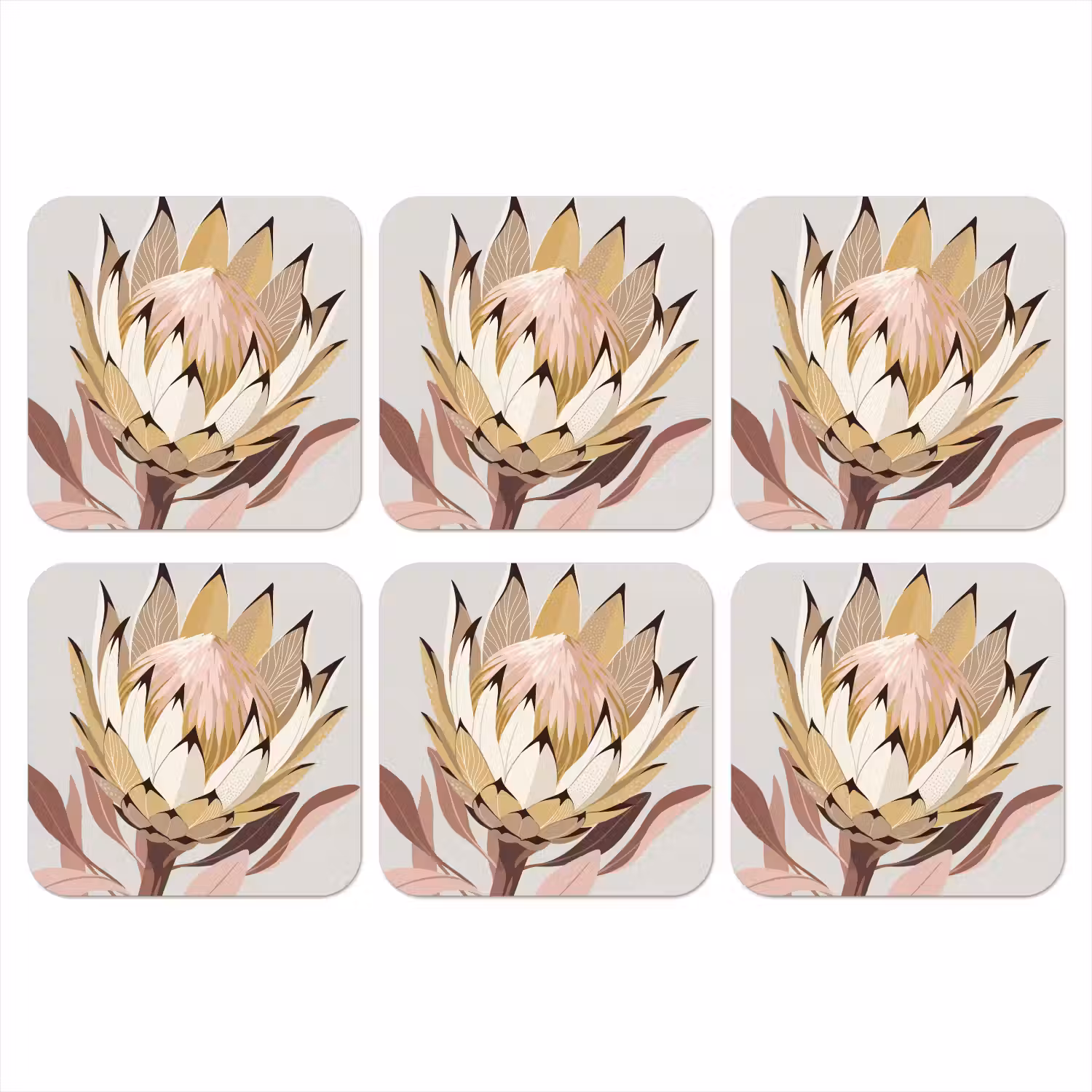 Protea - Bloem - Botanisch - Beige onderzetter kurk middel -3d