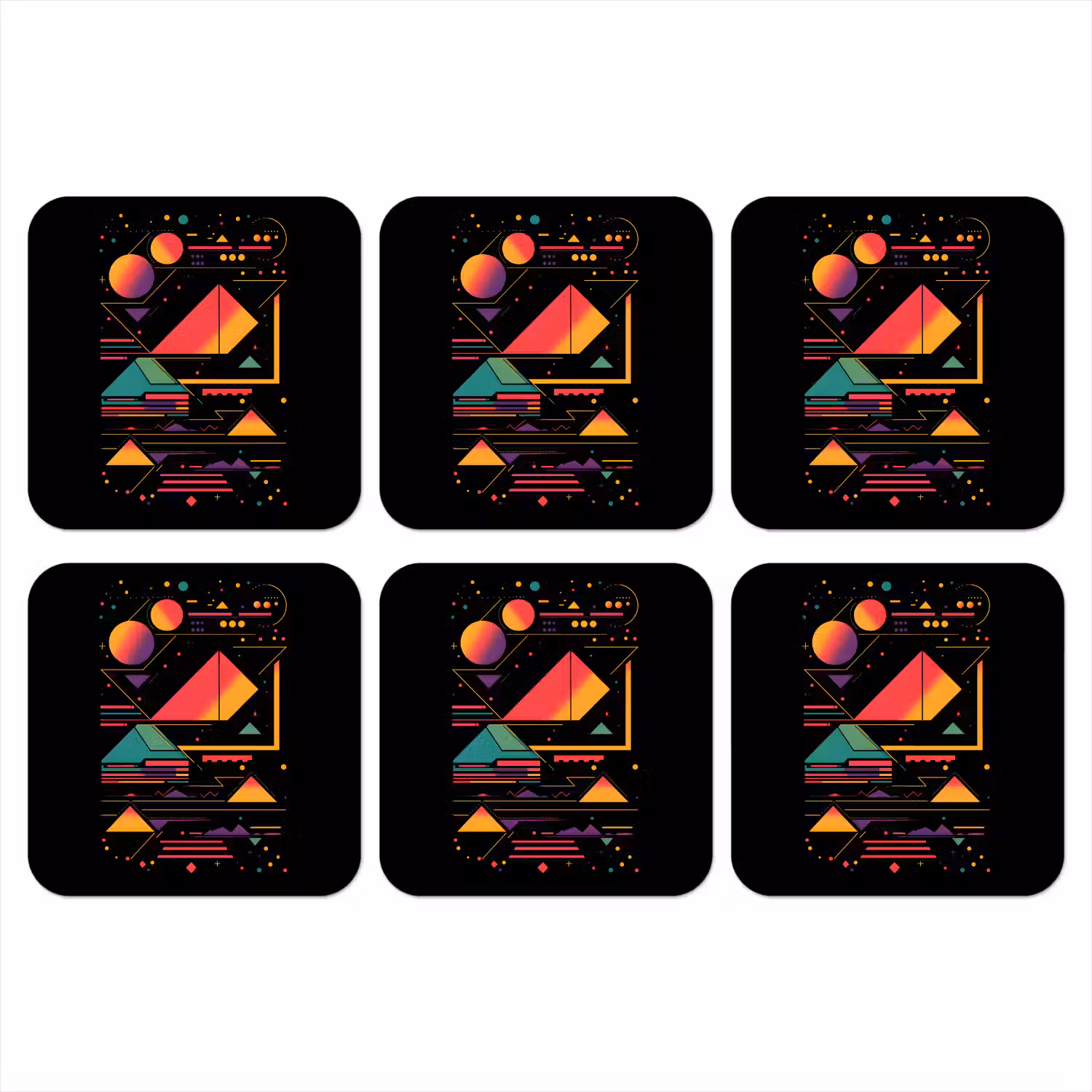 Piramides - Cirkels - Neonkleuren - Geometrisch onderzetter kurk middel -3d