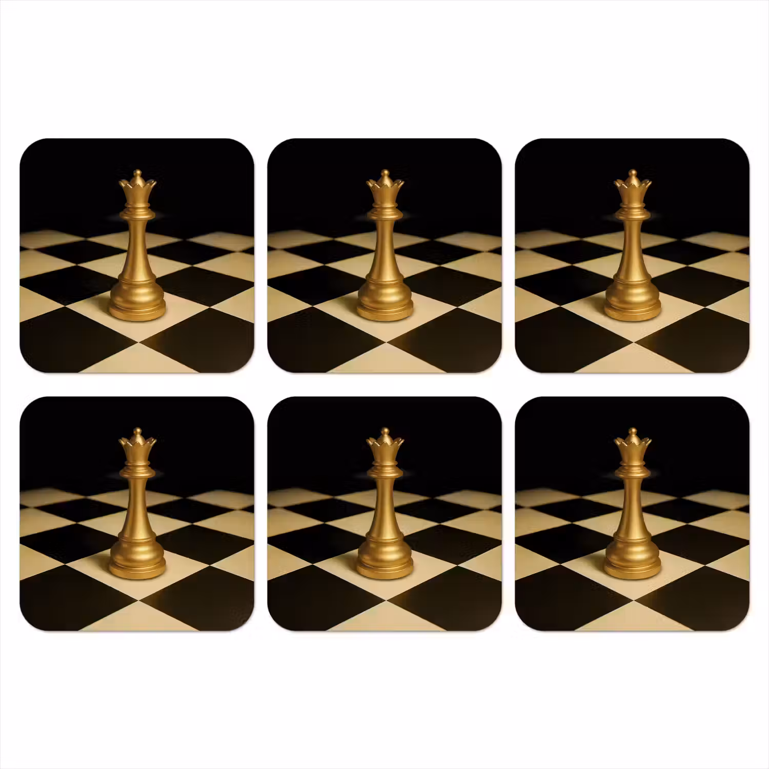 Koningin - Schaakstuk - Geblokt - Goud onderzetter kurk middel -3d