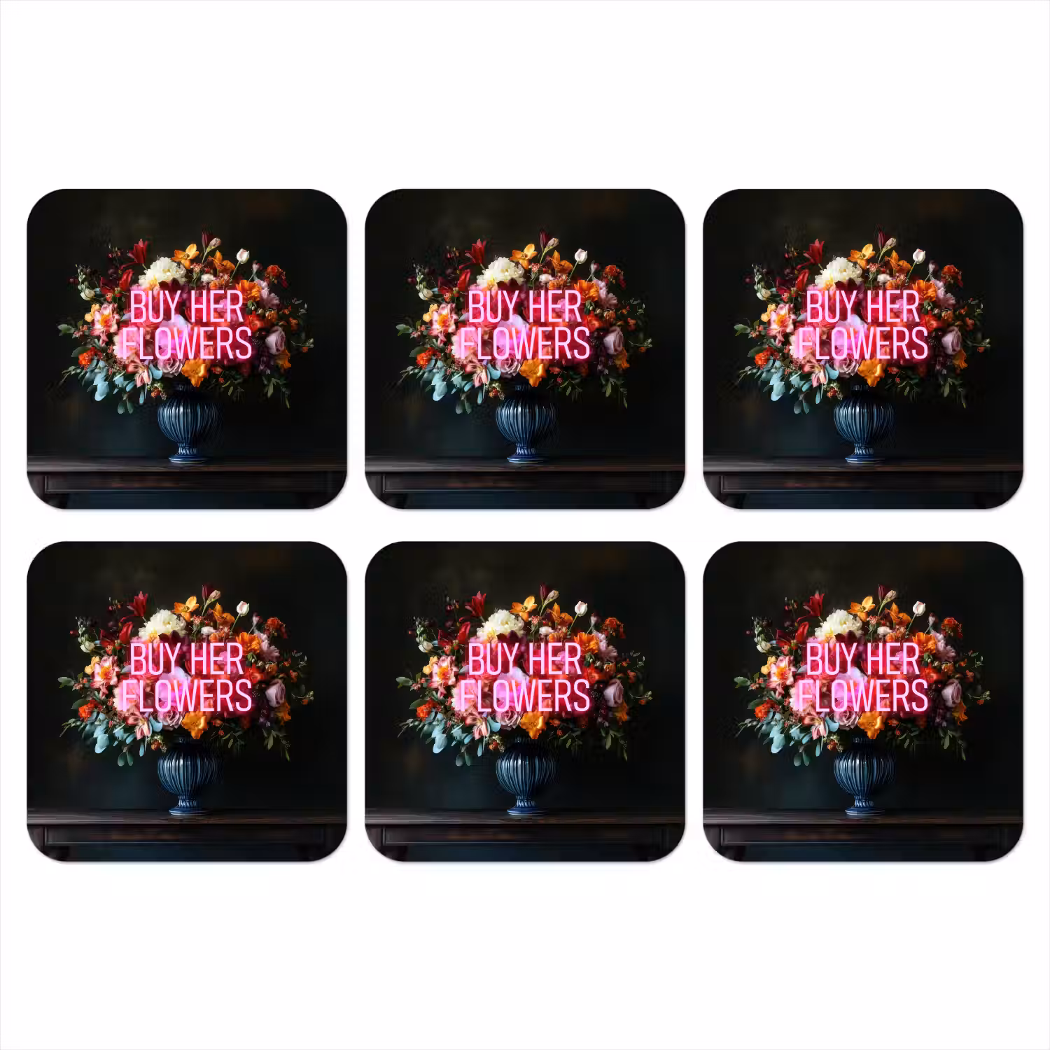 Quote - Bloemen - Vaas - Neon onderzetter kurk middel -3d