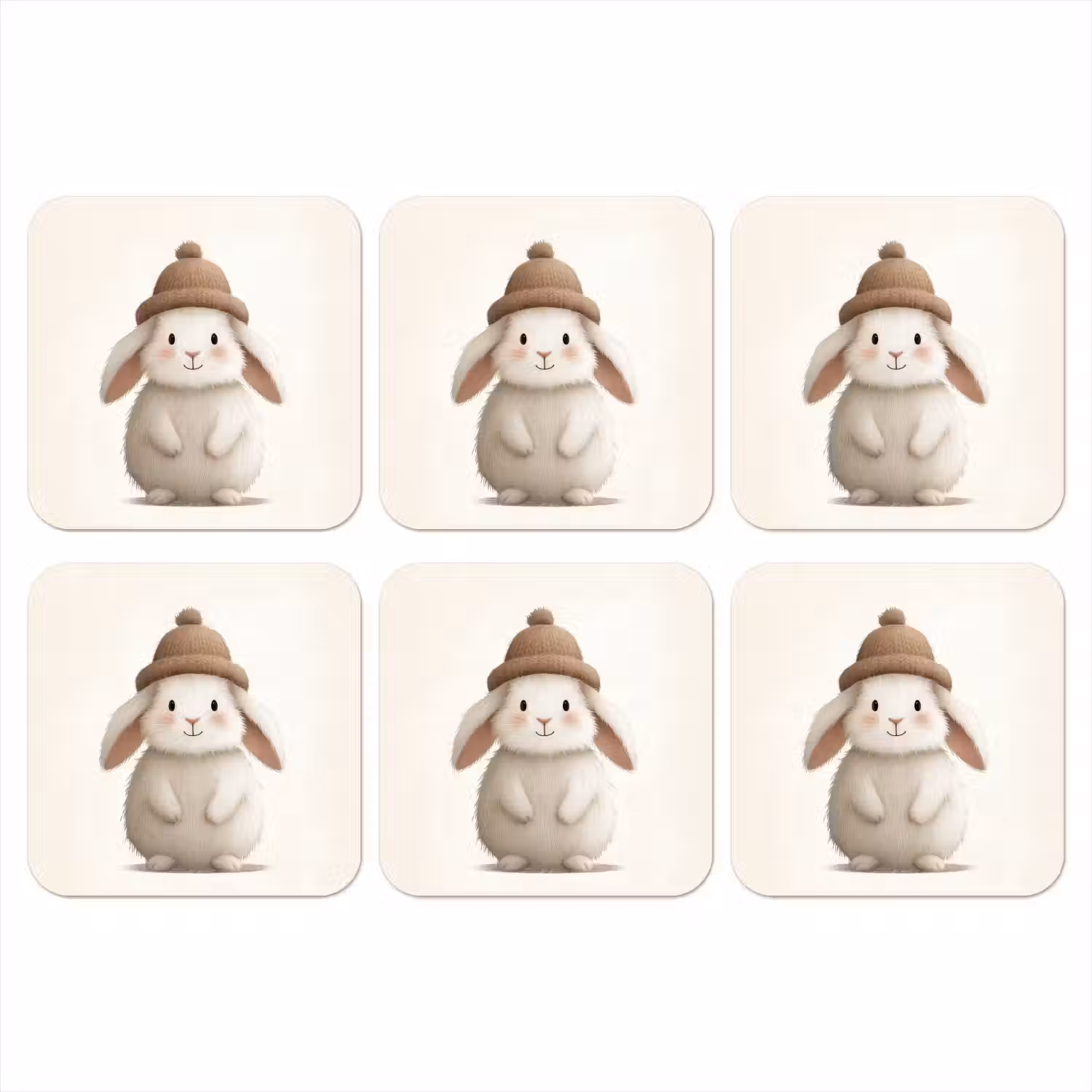 Konijn - Muts - Oren - Beige onderzetter kurk middel -3d