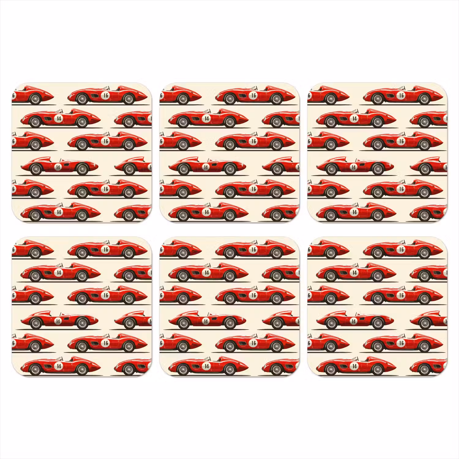 Raceauto - Retro - Rood onderzetter kurk middel 366 -3d