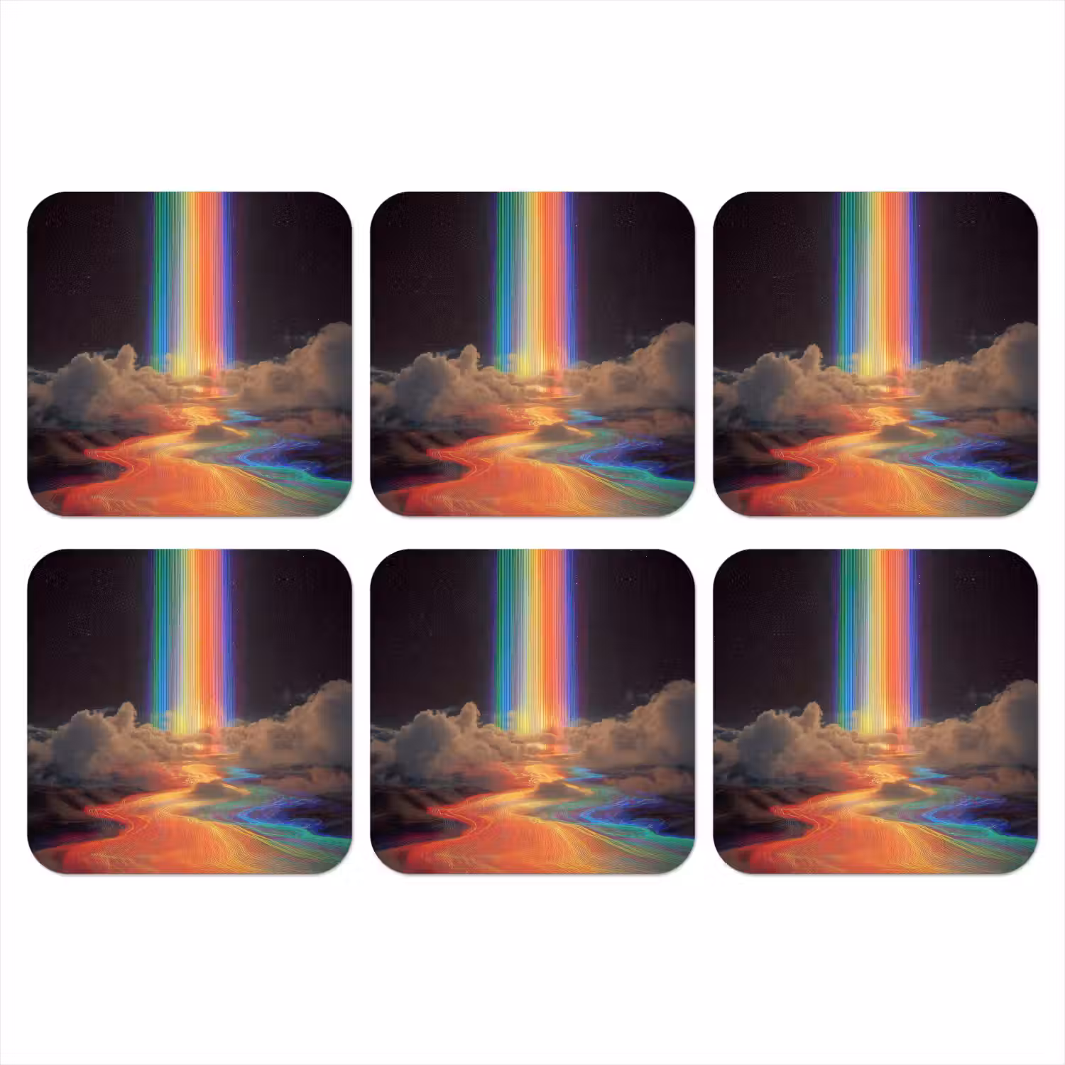 Regenboog - Verticaal - Sterrenhemel - Wolken onderzetter kurk middel -3d