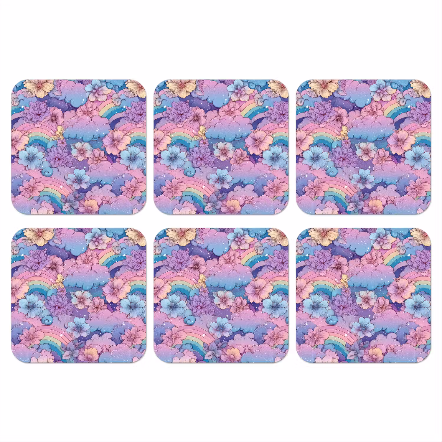 Regenbogen - Bloemen - Kleurrijk - Wolken onderzetter kurk middel -3d