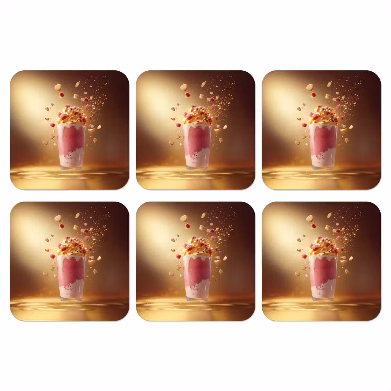 Framboos - Smoothie - Drinken - Roze onderzetter kurk middel -3d