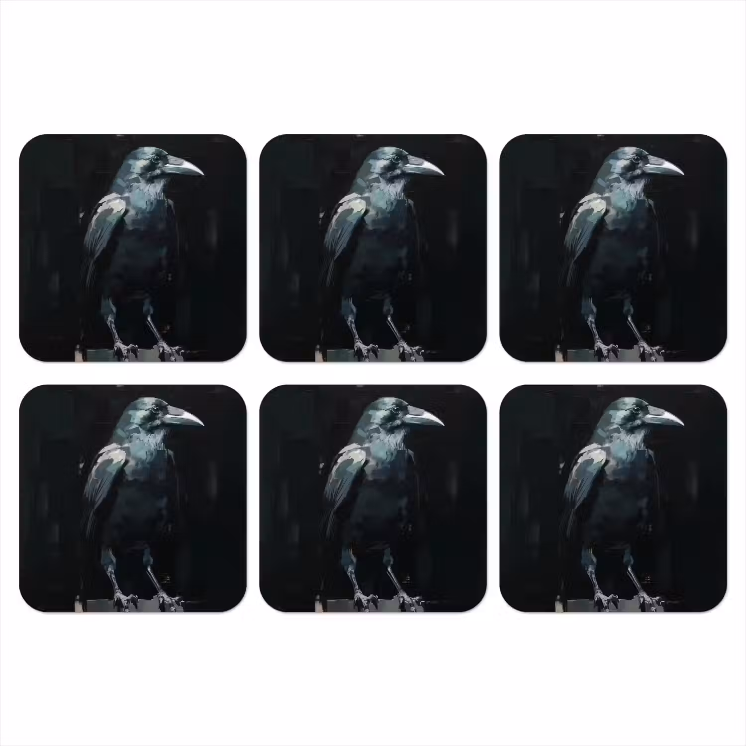Raaf - Vogels - Zwart onderzetter kurk middel -3d