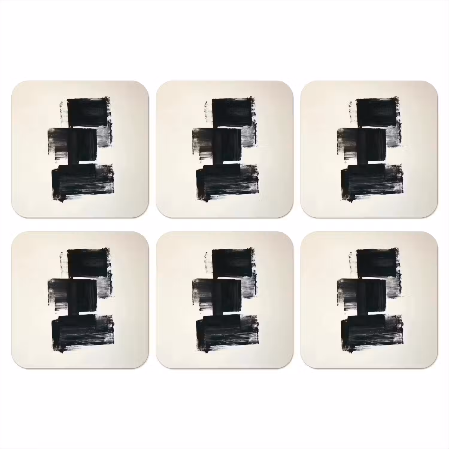 Rechthoeken - Penseelstreken - Abstract - Zwart onderzetter kurk middel -3d