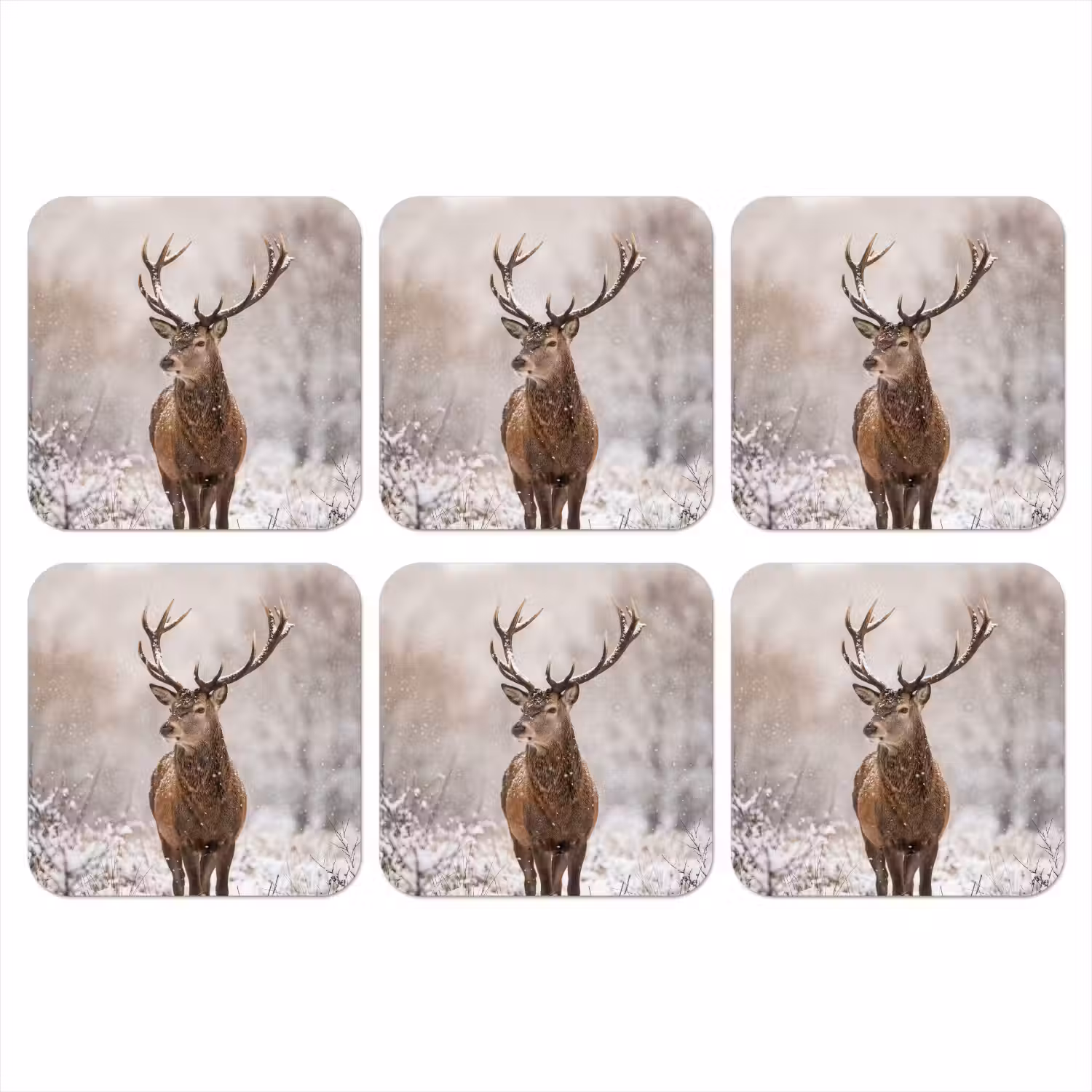 Edelhert - Bos - Sneeuw - Winter - Majestueus onderzetter kurk middel -3d