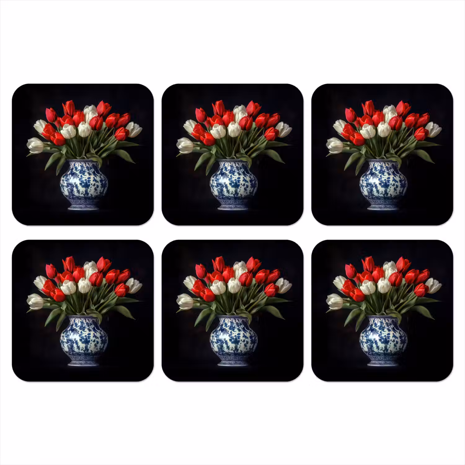 Rode - Bloemen - Tulpen - Vaas onderzetter kurk middel -3d
