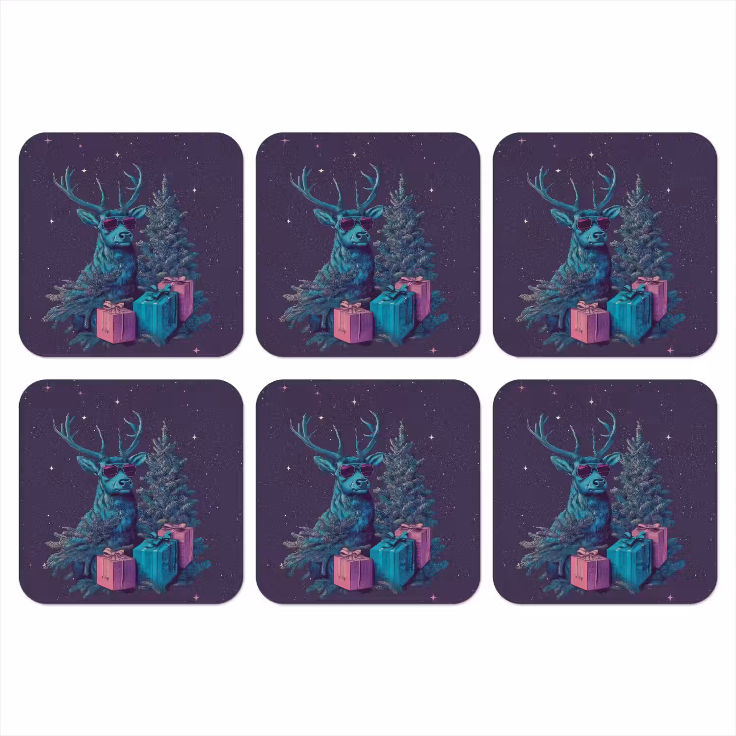 Rendier - Zonnebril - Neon - Kerstboom onderzetter kurk middel -3d