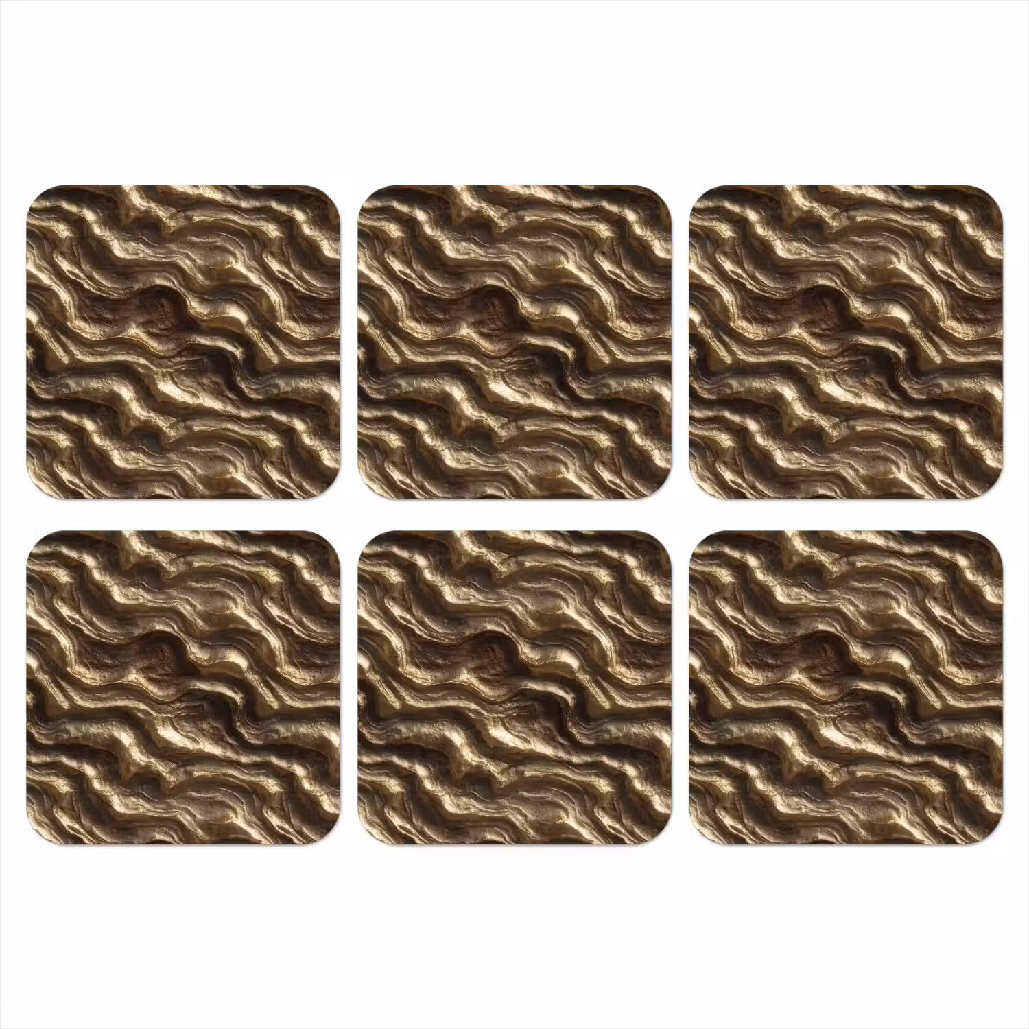 Reliëf - Golven - Abstract - Bronsgoud onderzetter kurk middel 366 -3d