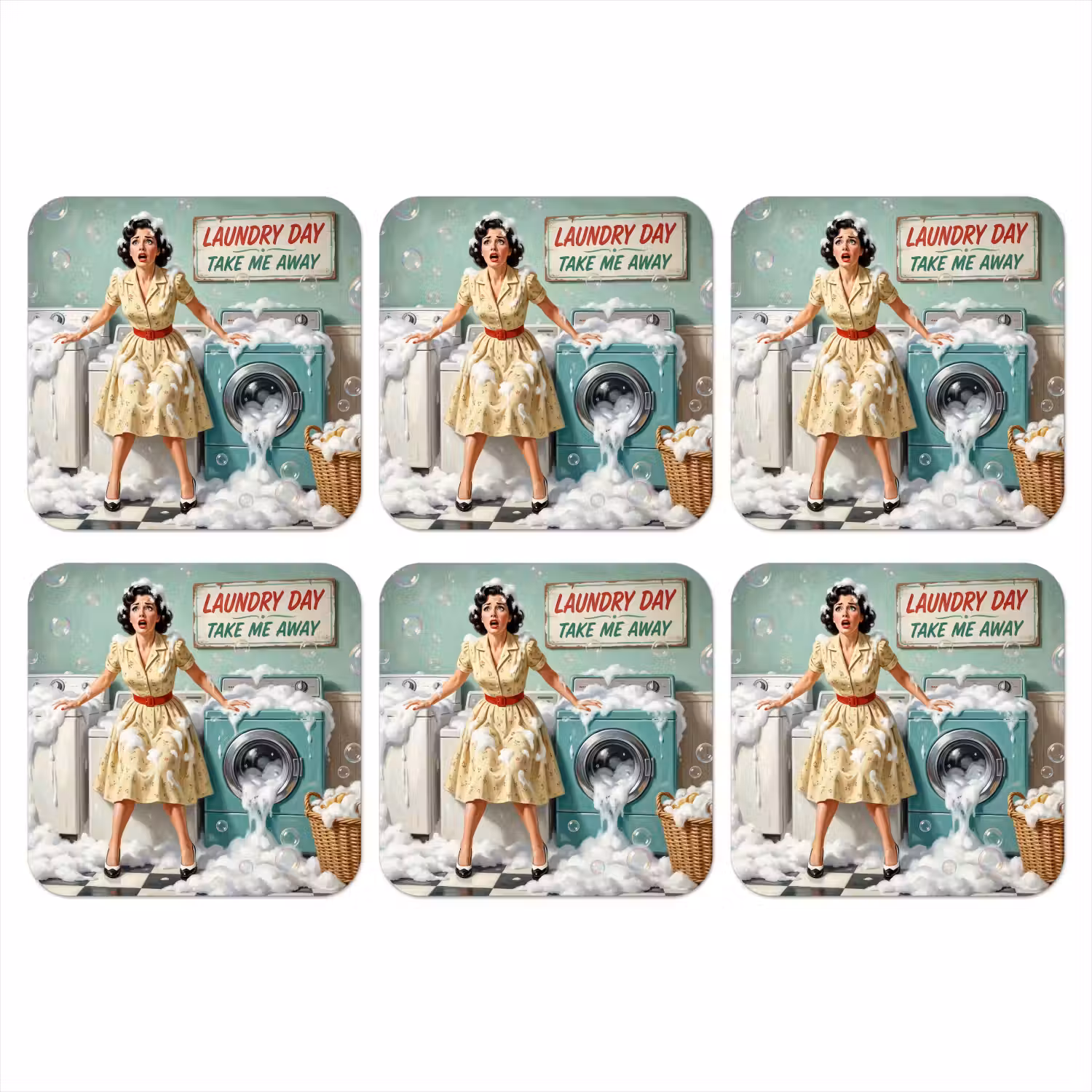 Retro - Blauw - Vrouw onderzetter kurk middel -3d
