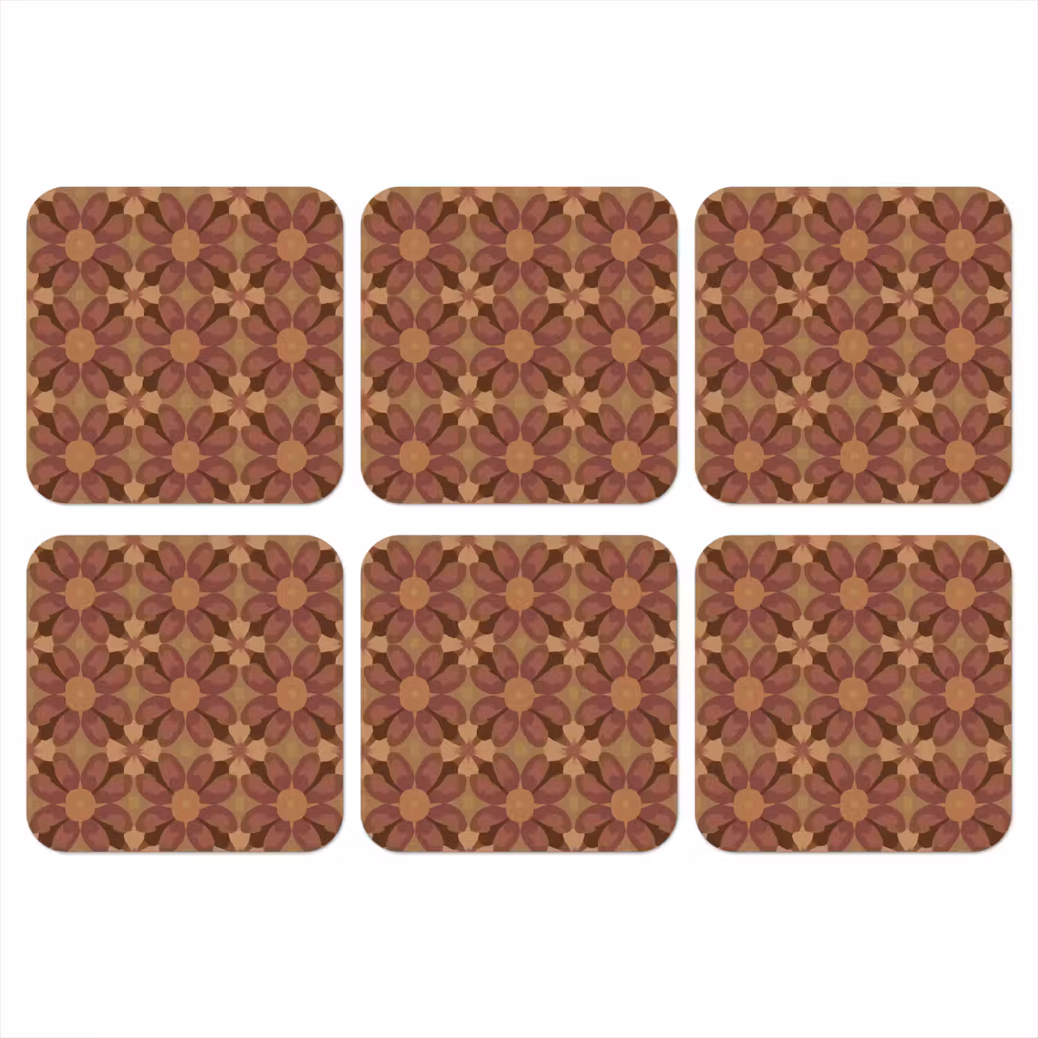Retro - Bloemen - Bruin onderzetter kurk middel 366 -3d