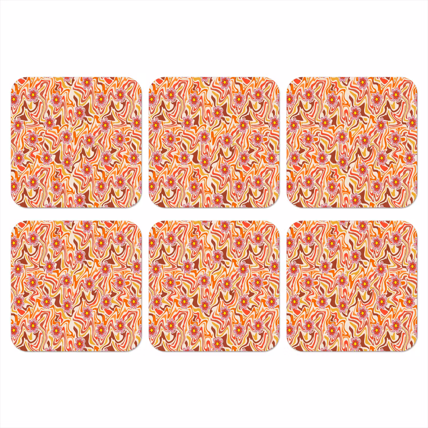 Retro - Bloemen - Patroon onderzetter kurk middel 366 -3d
