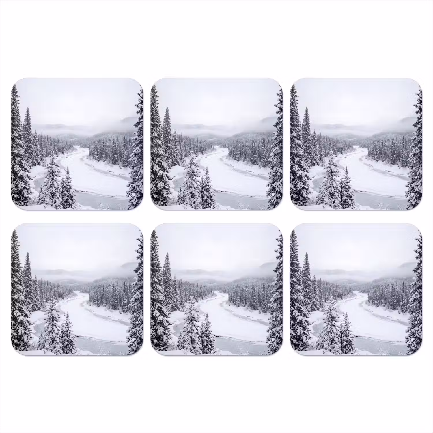Rivier - Bevroren - Landschap - Winter onderzetter kurk middel -3d